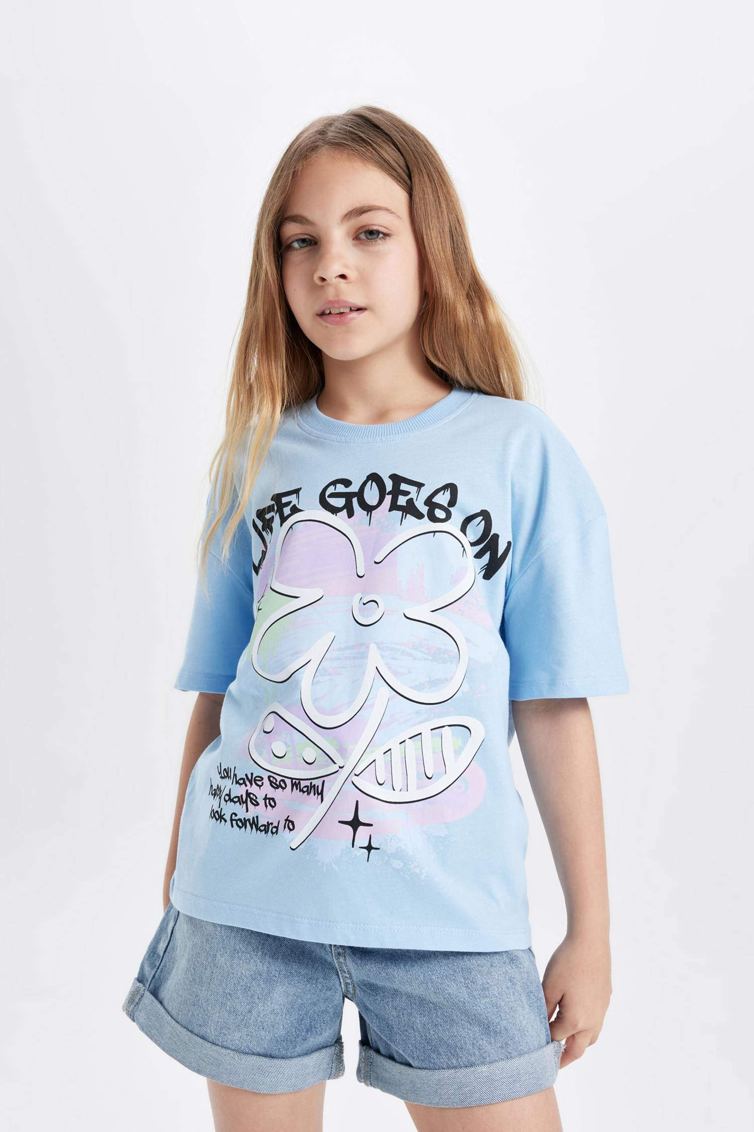 Girl Relax Fit Printed Short Sleeve T-Shirt