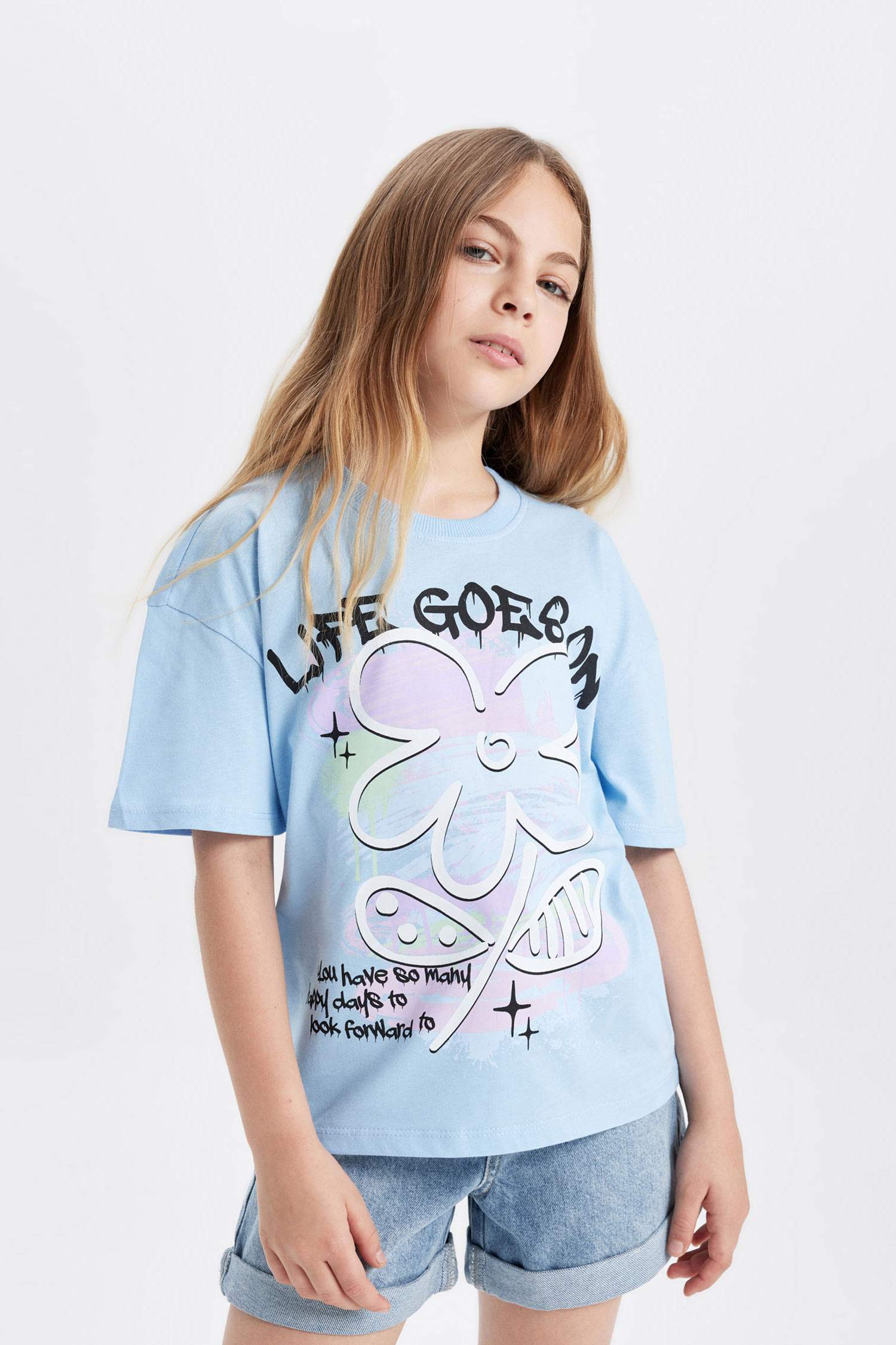 Girl Relax Fit Printed Short Sleeve T-Shirt