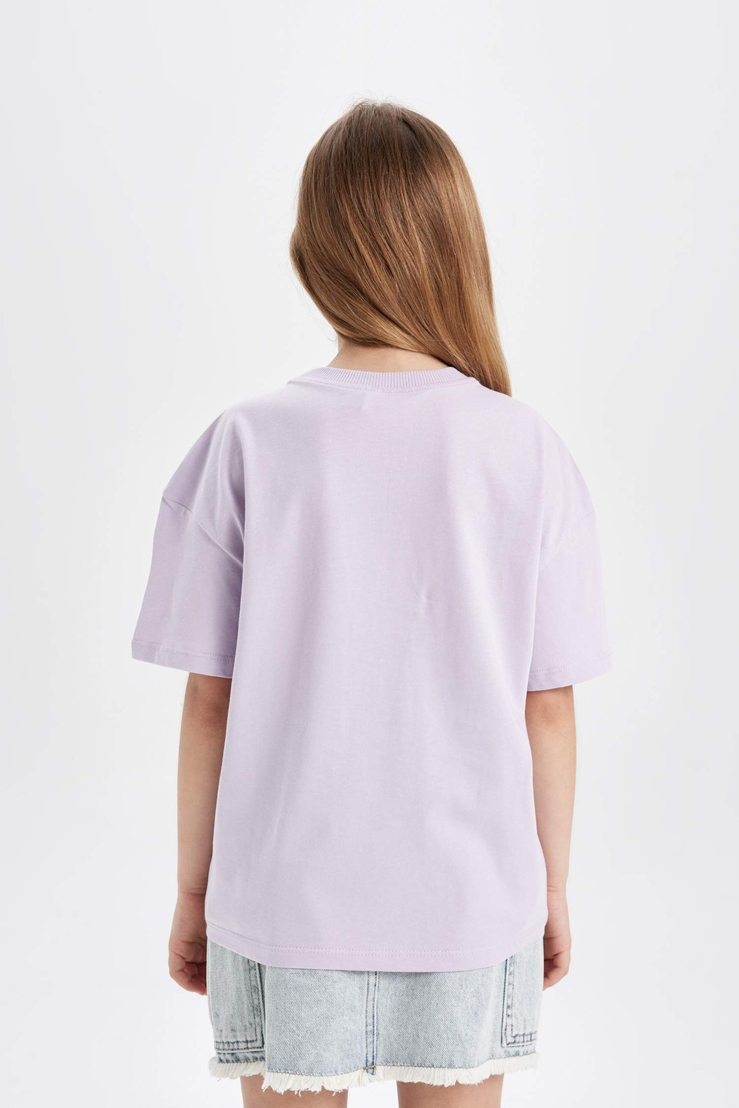 Kız Çocuk Relax Fit Bisiklet Yaka Baskılı Kısa Kollu Tişört