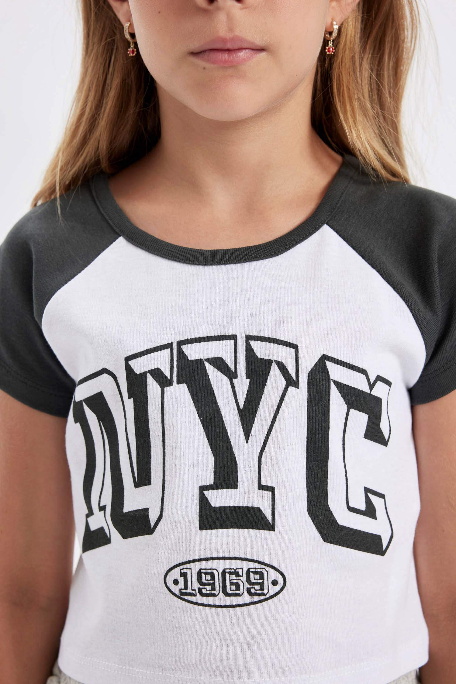 Girl Crew Neck Printed Crop T-Shirt