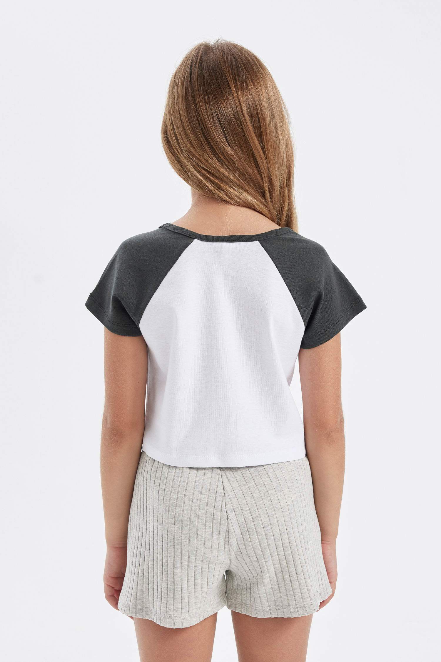 Girl Crew Neck Printed Crop T-Shirt