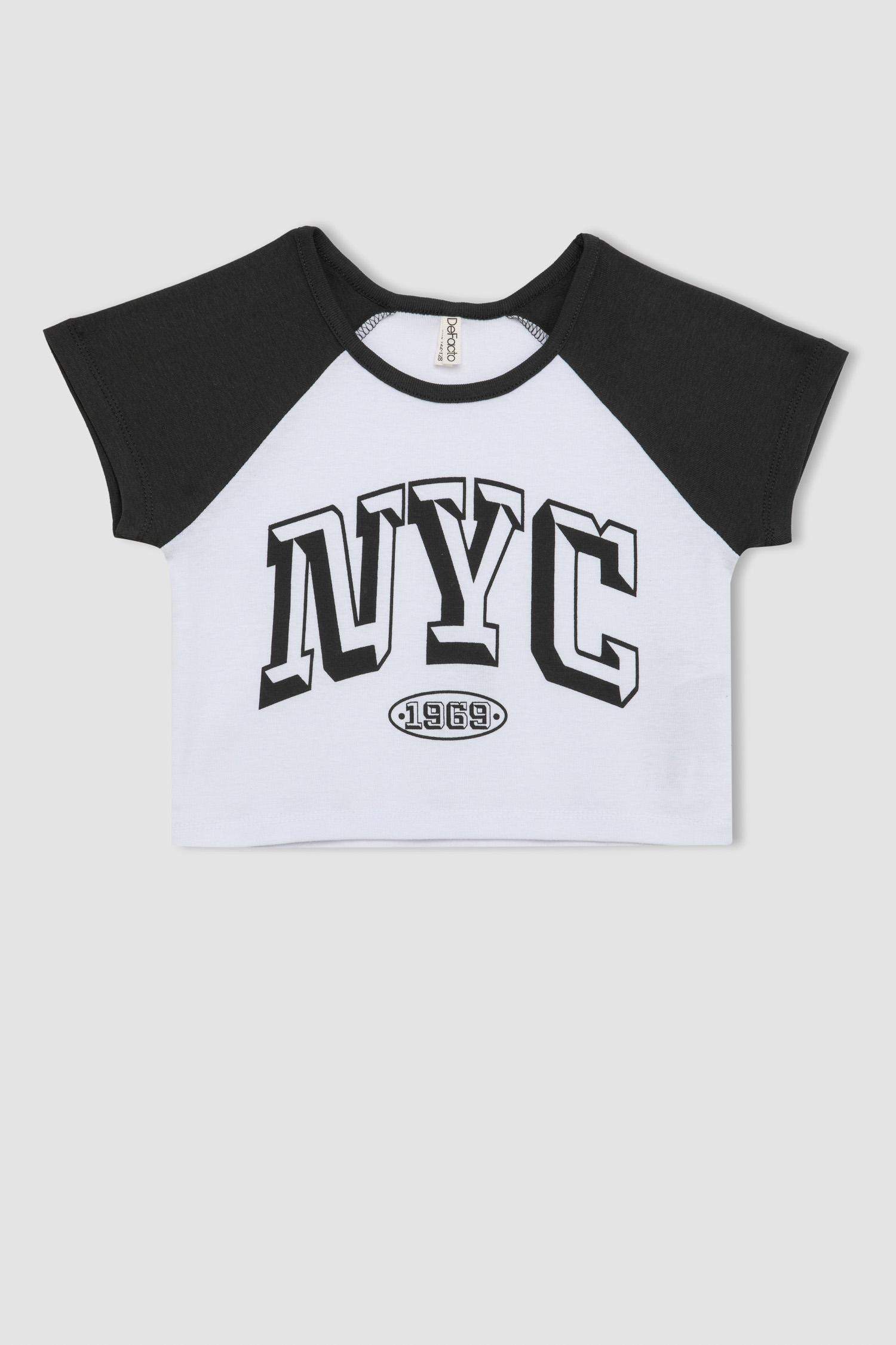 Girl Crew Neck Printed Crop T-Shirt