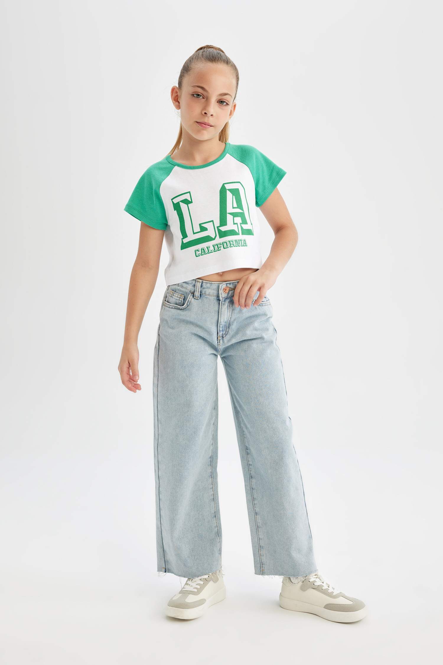 Girl Crew Neck Printed Short Sleeve T-Shirt