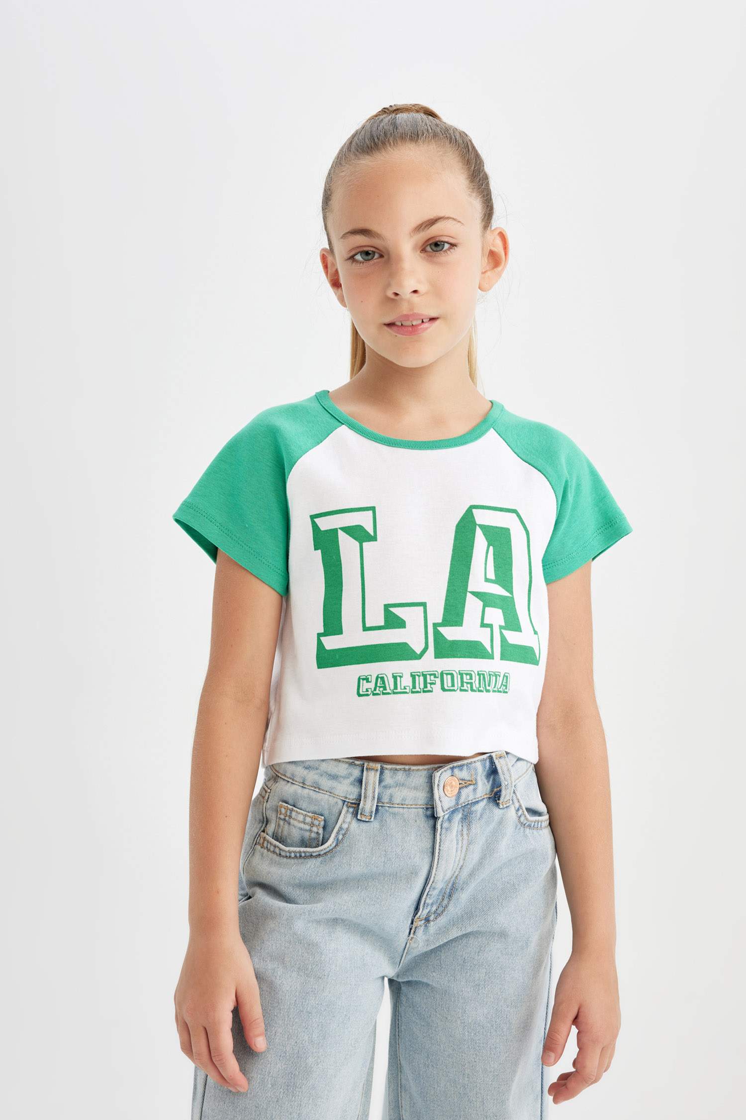 Girl Crew Neck Printed Short Sleeve T-Shirt