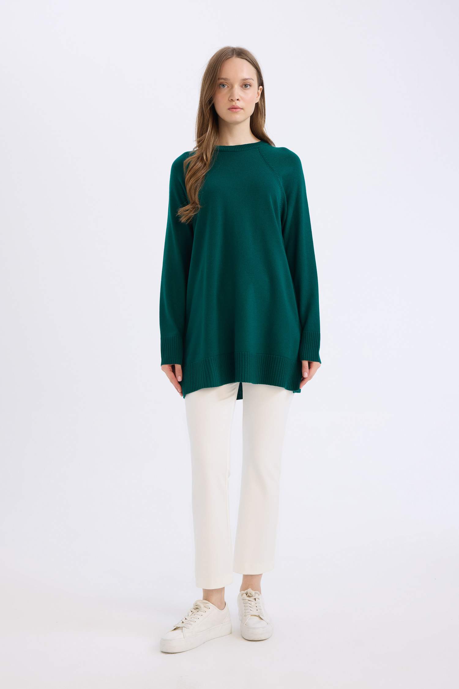 Regular Fit Bisiklet Yaka Basic Düz Triko Kazak Tunik