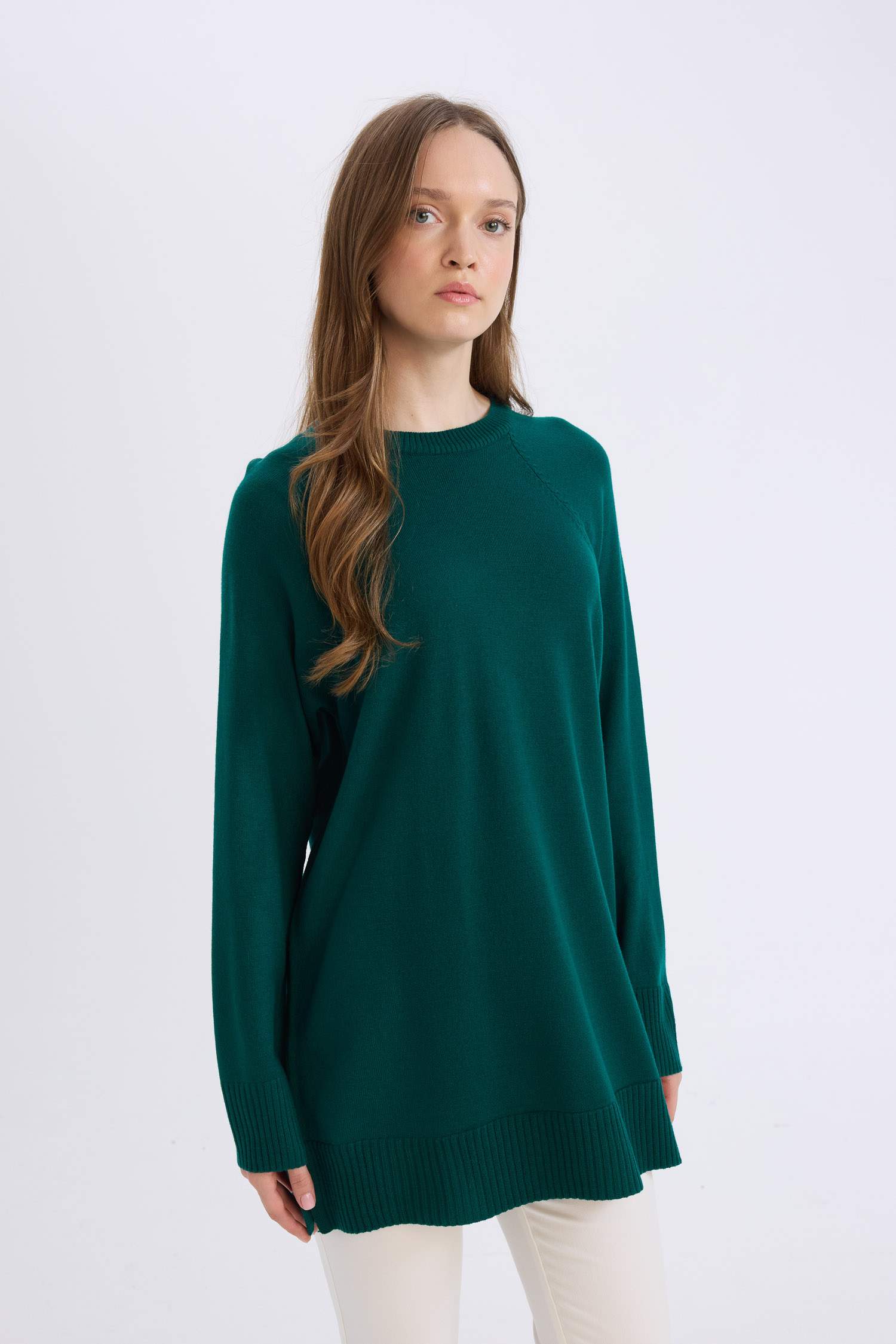 Regular Fit Bisiklet Yaka Basic Düz Triko Kazak Tunik