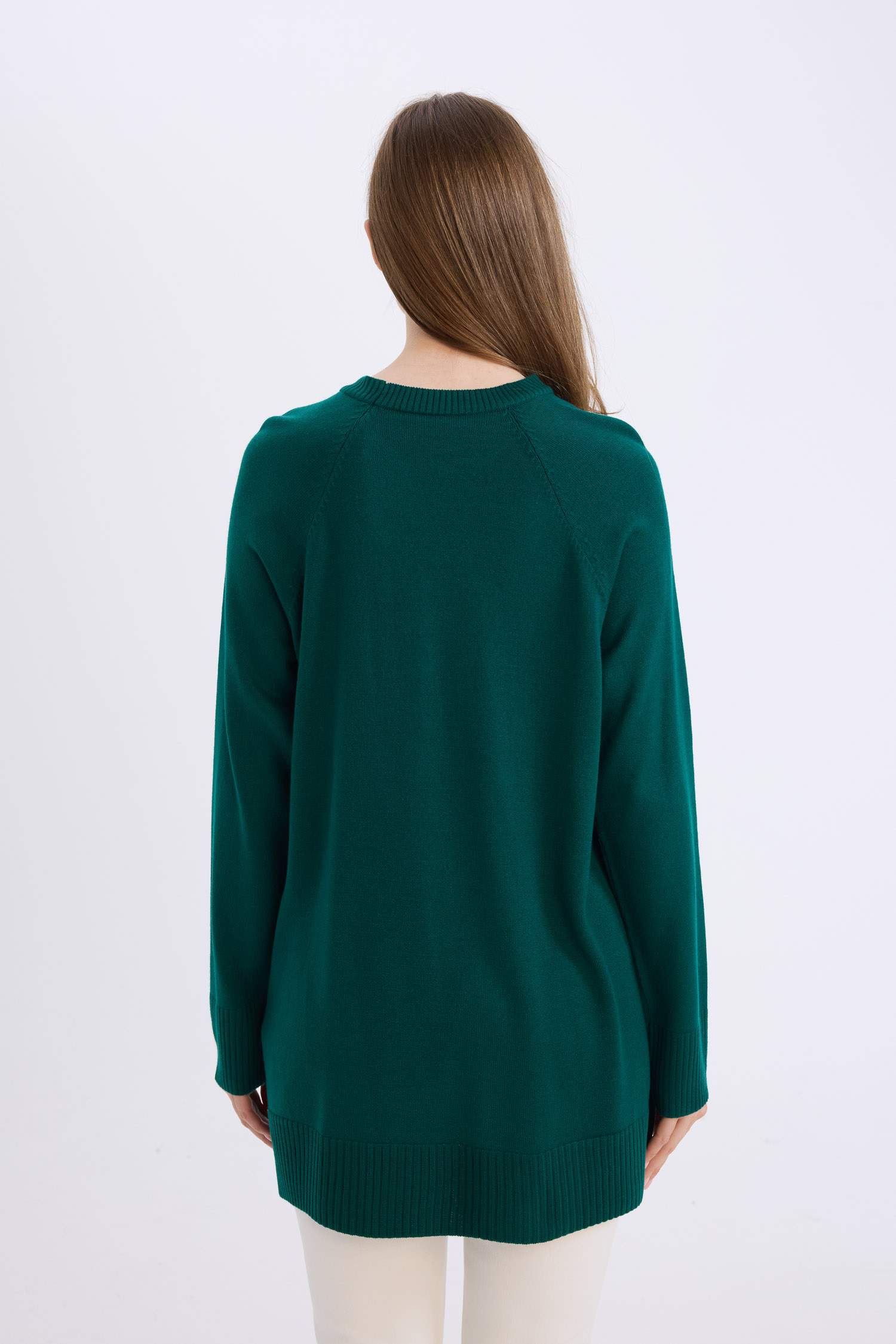 Regular Fit Bisiklet Yaka Basic Düz Triko Kazak Tunik