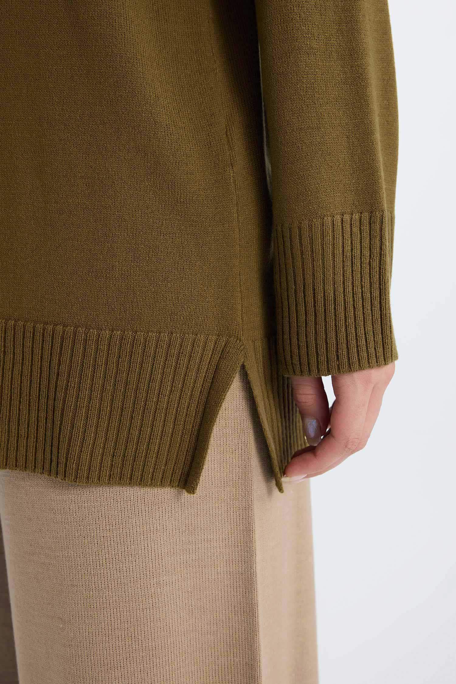 Regular Fit Bisiklet Yaka Basic Düz Triko Kazak Tunik