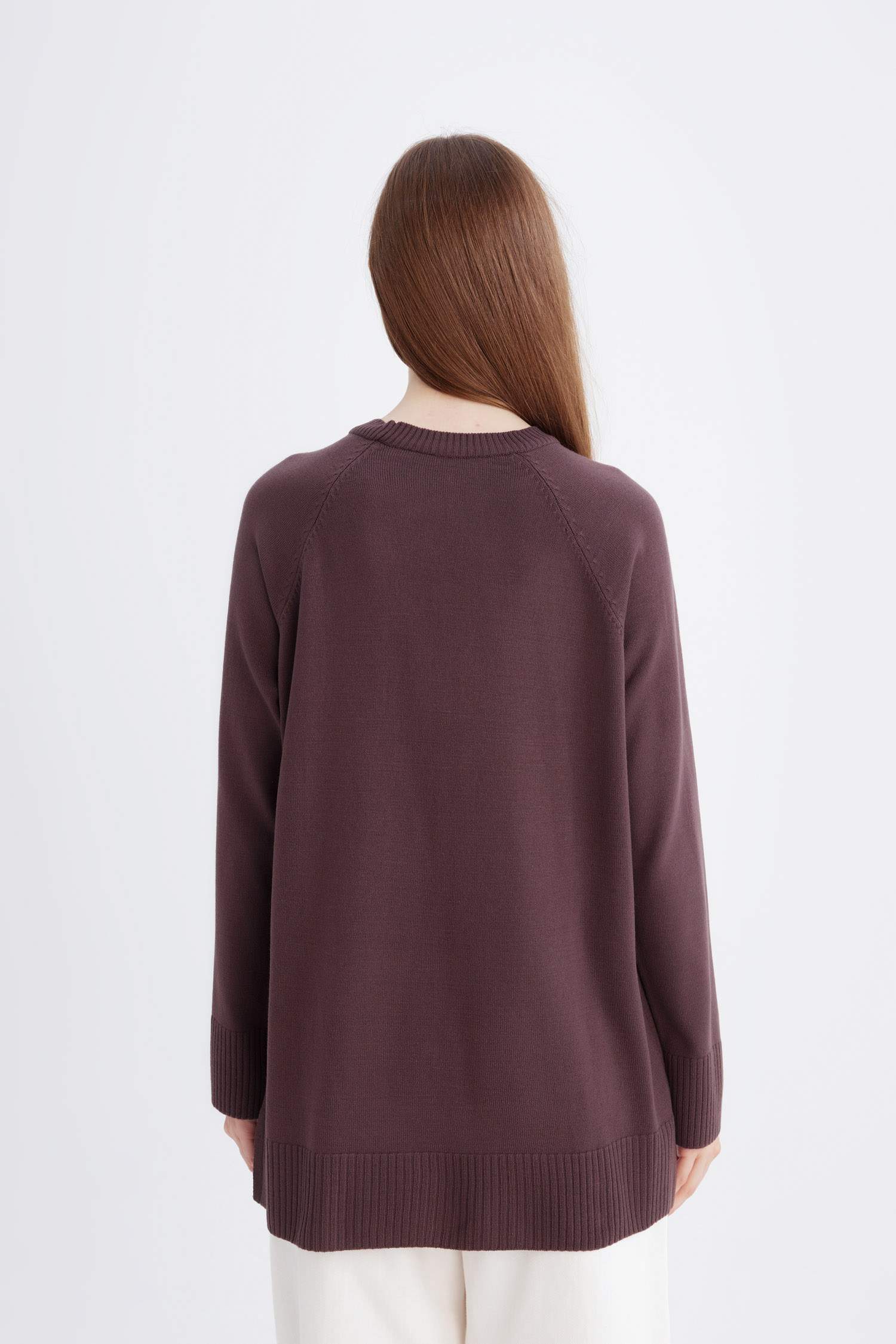 Regular Fit Bisiklet Yaka Basic Düz Triko Kazak Tunik