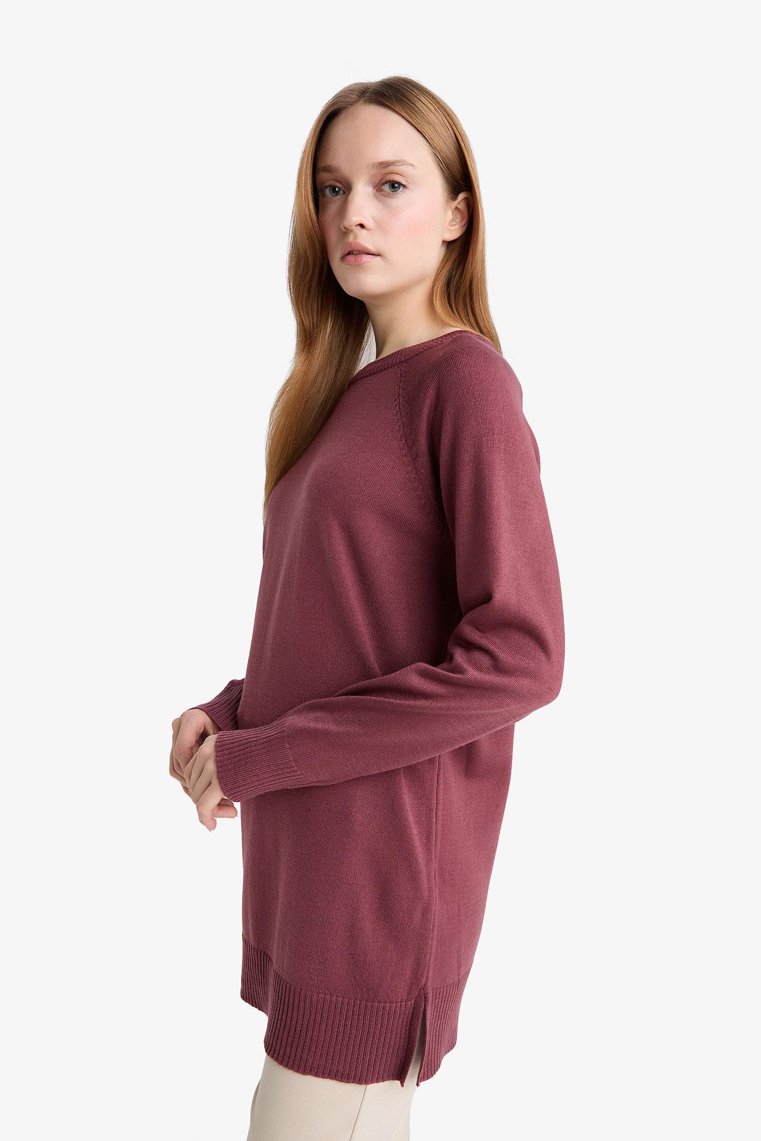 Regular Fit Bisiklet Yaka Basic Düz Triko Kazak Tunik