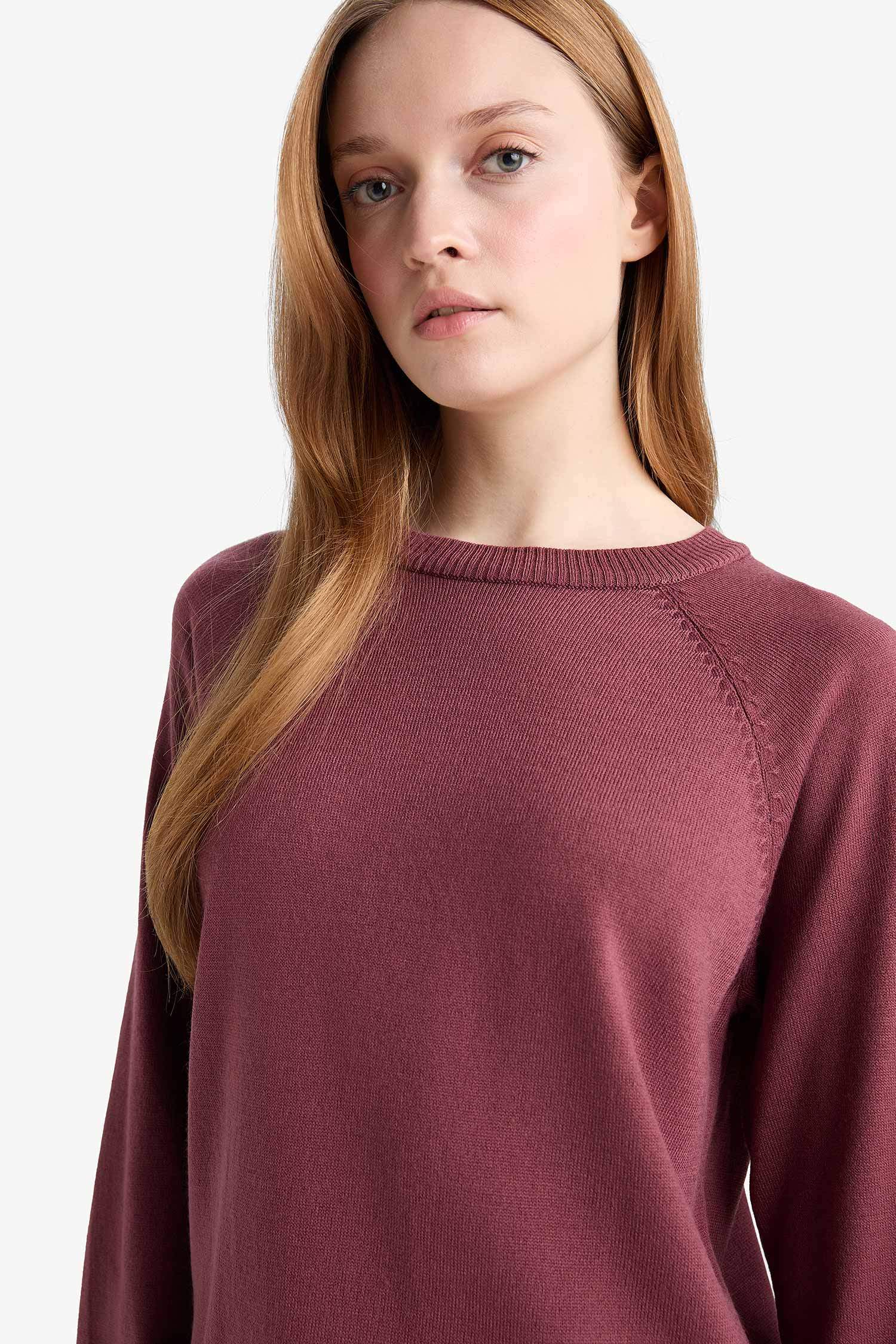 Regular Fit Bisiklet Yaka Basic Düz Triko Kazak Tunik