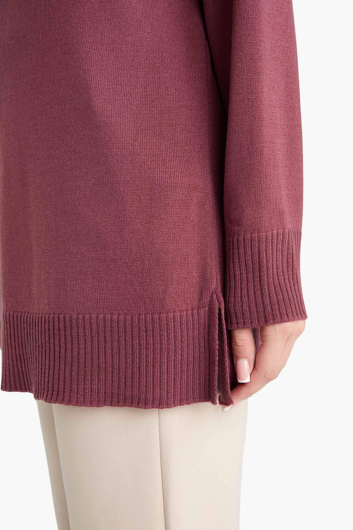 Regular Fit Bisiklet Yaka Basic Düz Triko Kazak Tunik