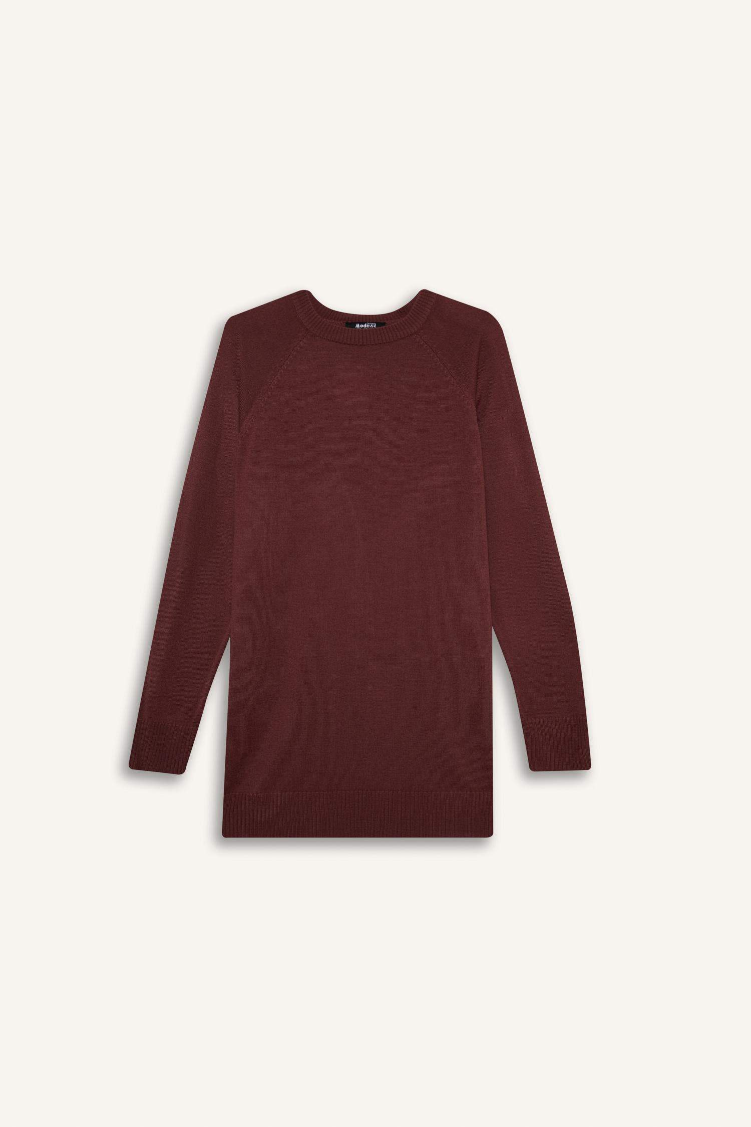 Regular Fit Bisiklet Yaka Basic Düz Triko Kazak Tunik