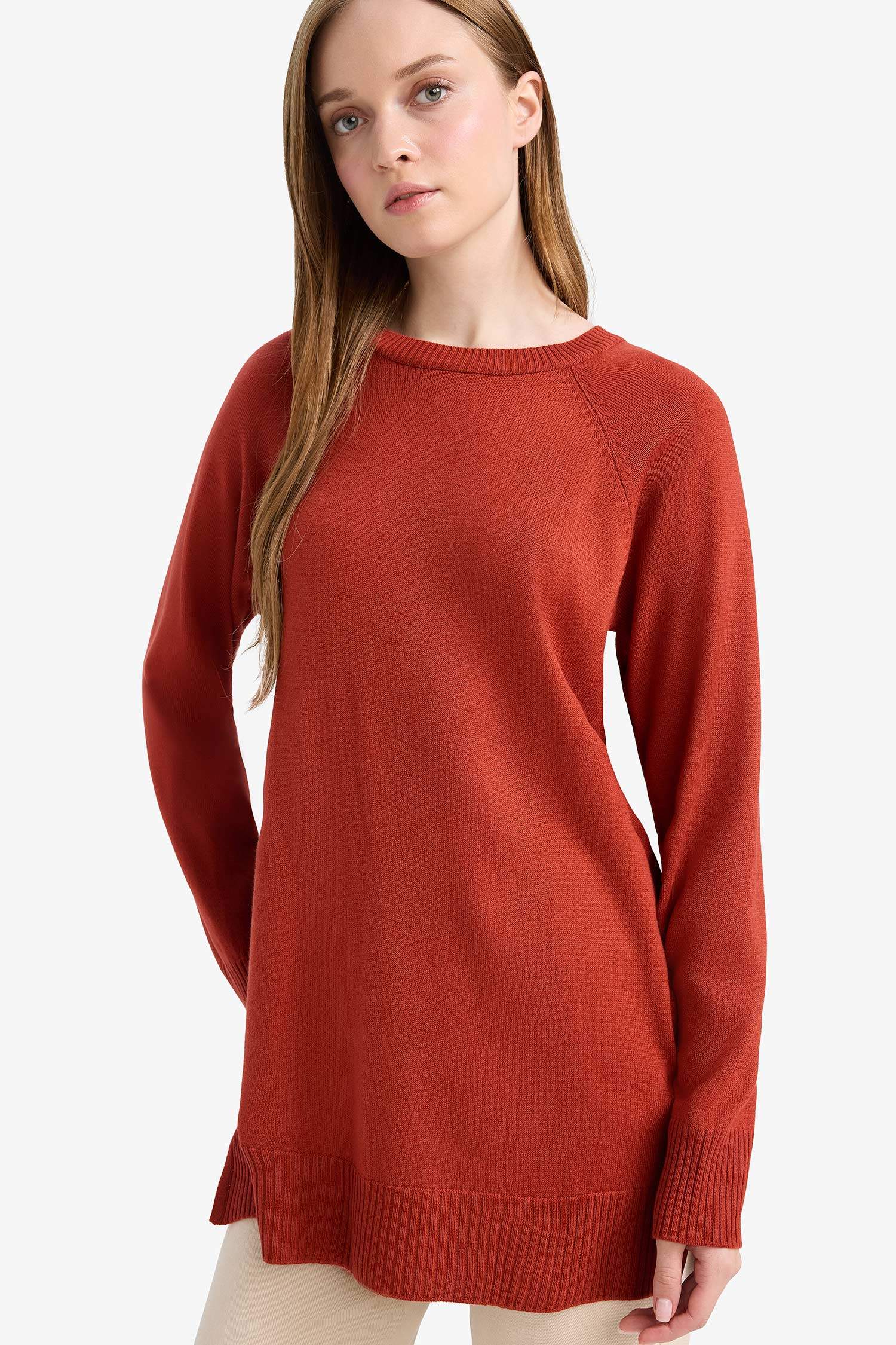Regular Fit Crew Neck Basic Long Sleeve Tunic