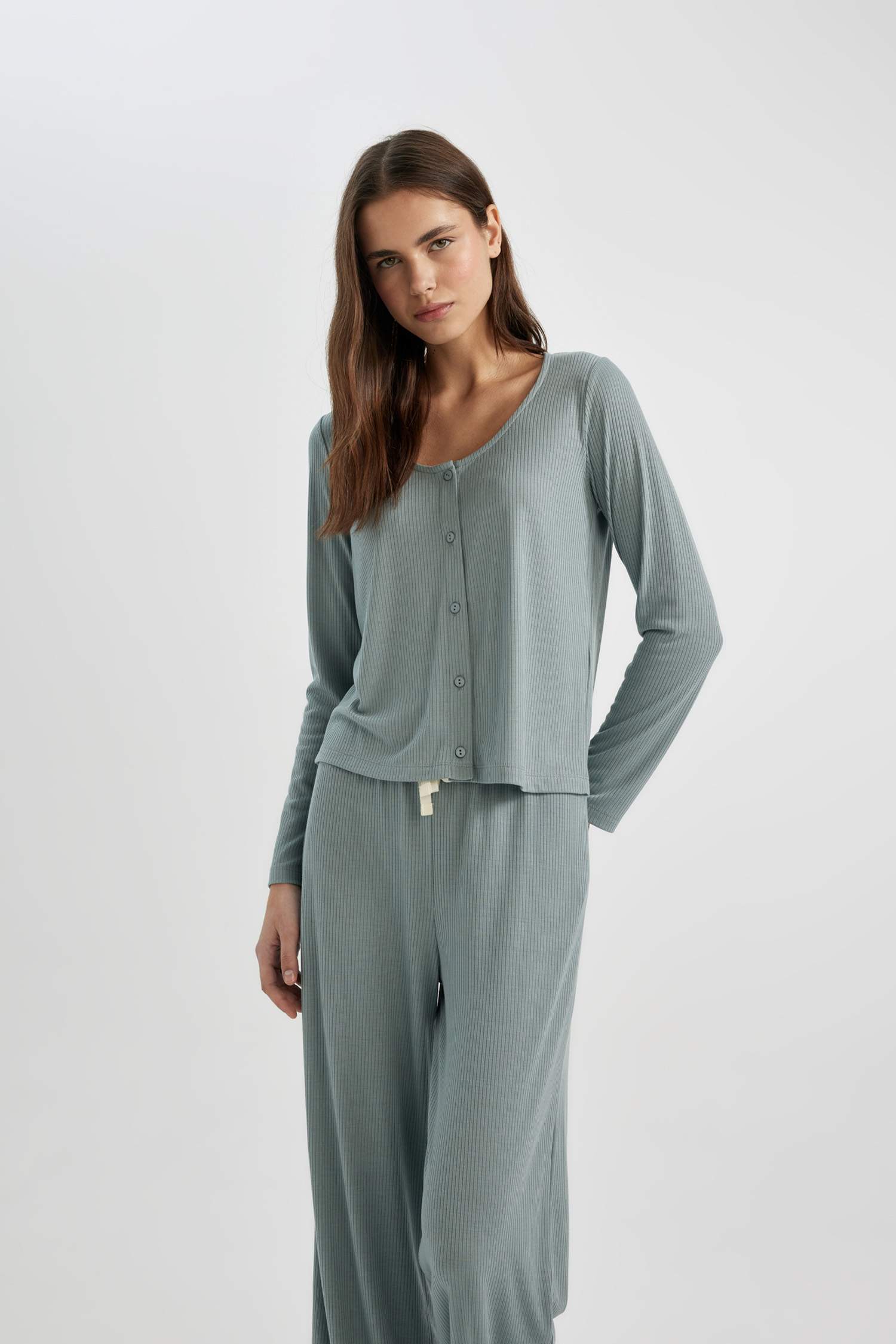 Top de Pyjama coupe régulière Casual à manches longues Col en V