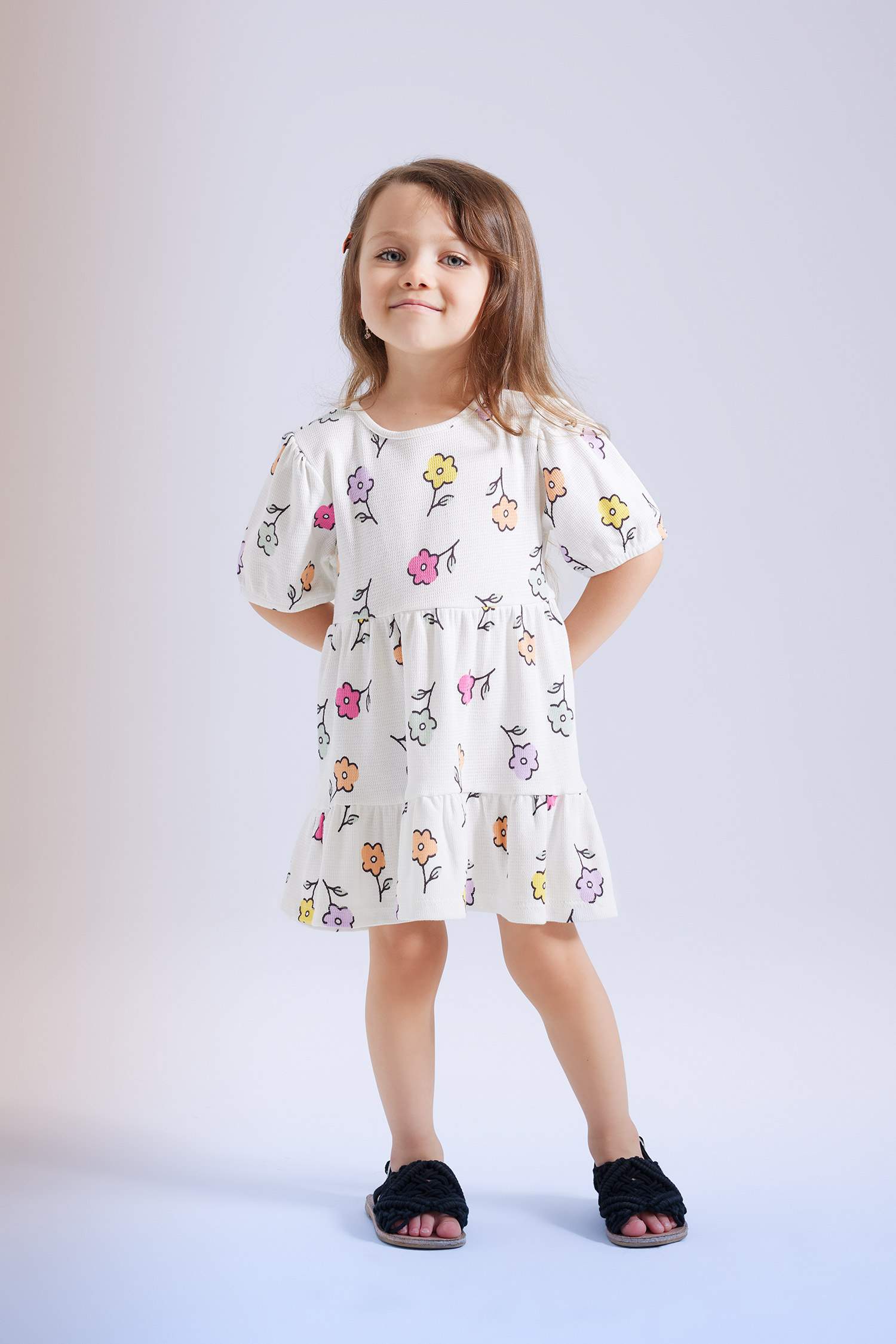 Baby Girl Floral Short Sleeve Waffle Dress