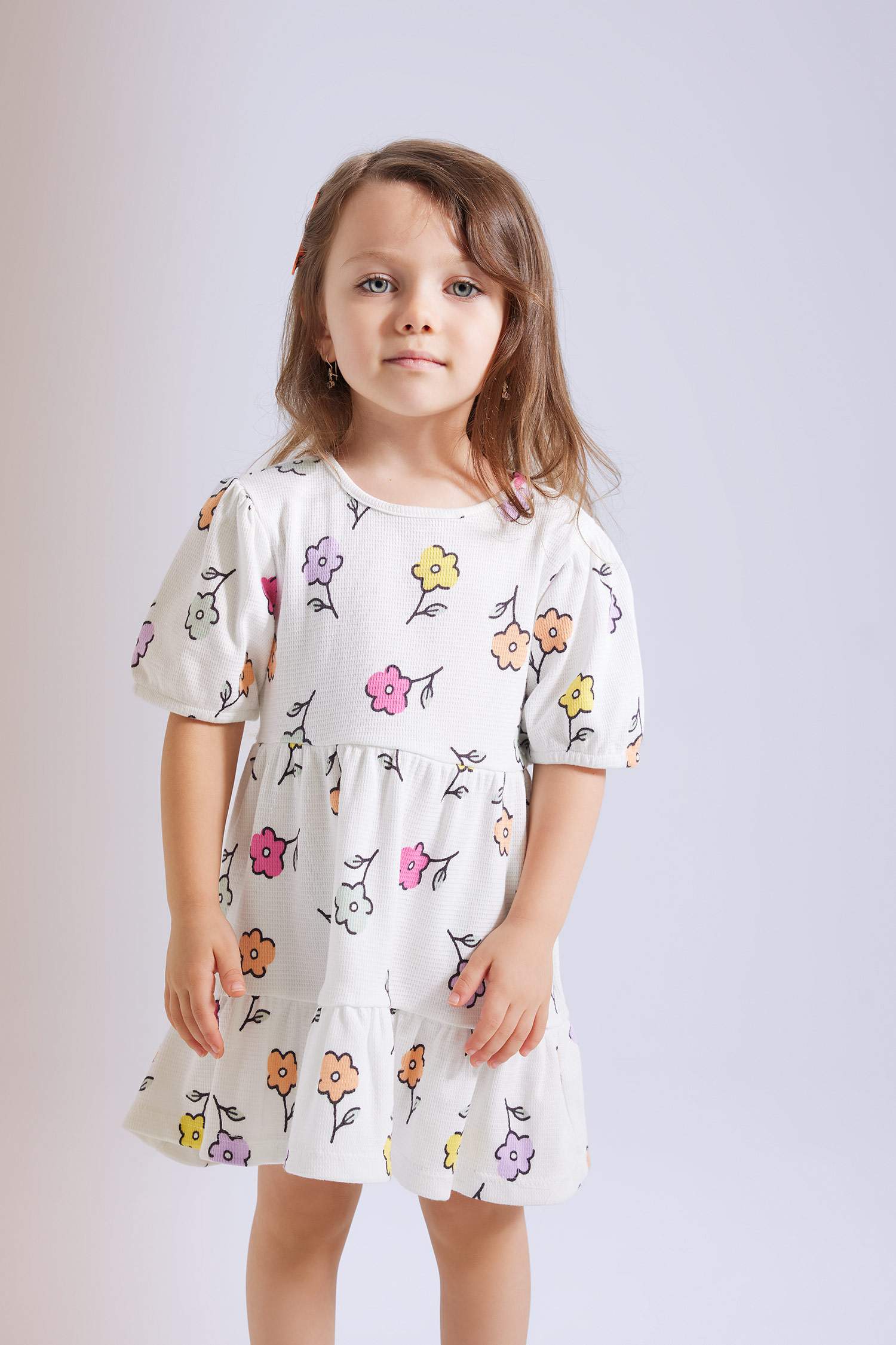 Baby Girl Floral Short Sleeve Waffle Dress
