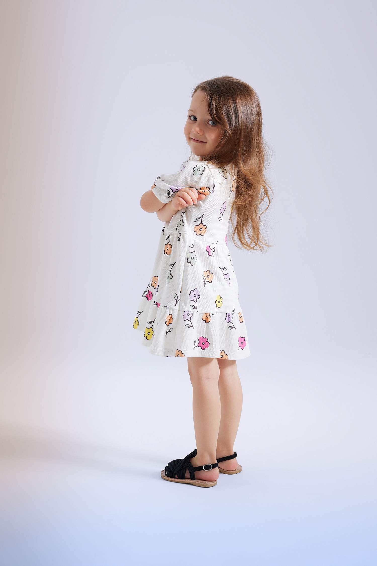 Baby Girl Floral Short Sleeve Waffle Dress