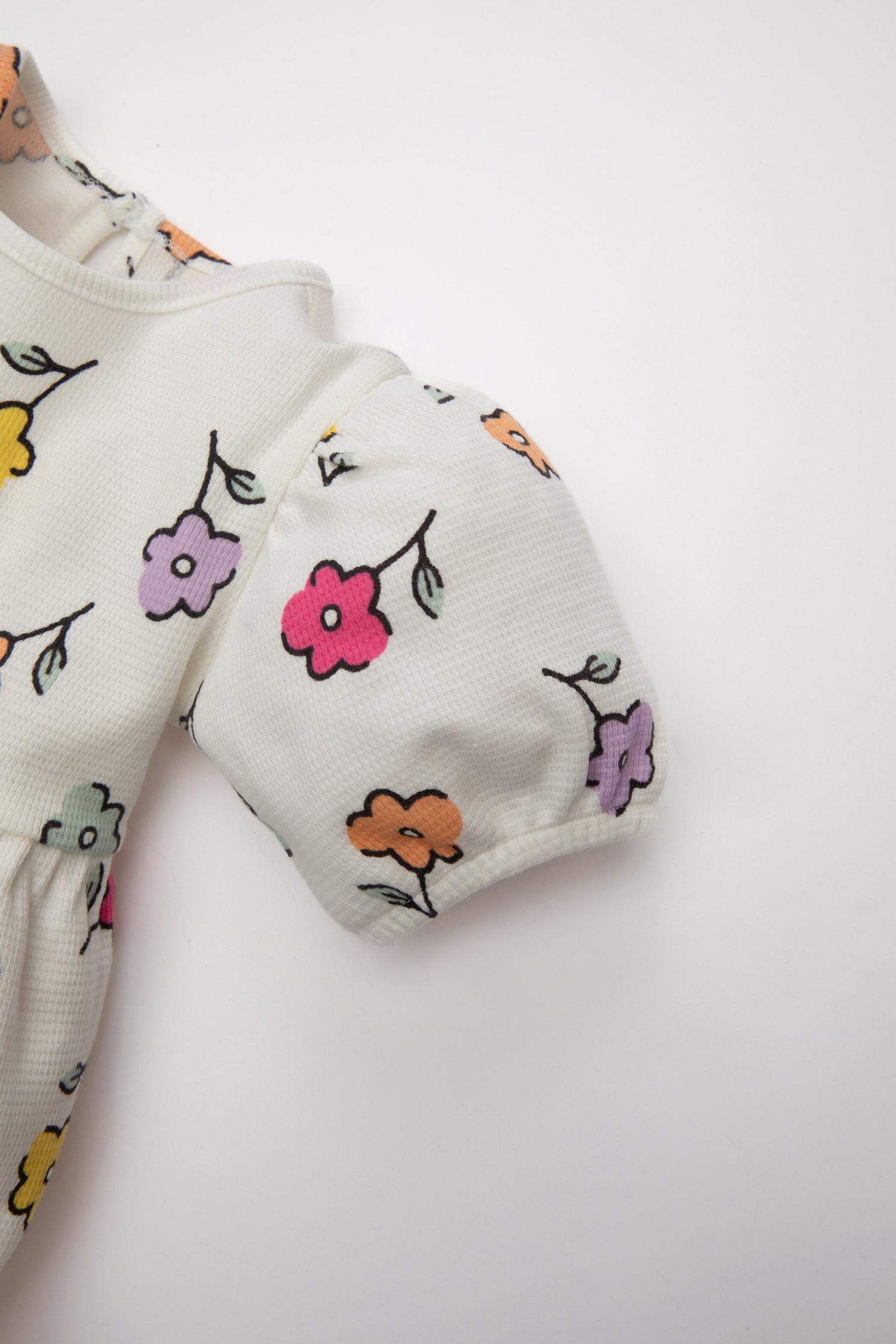 Baby Girl Floral Short Sleeve Waffle Dress