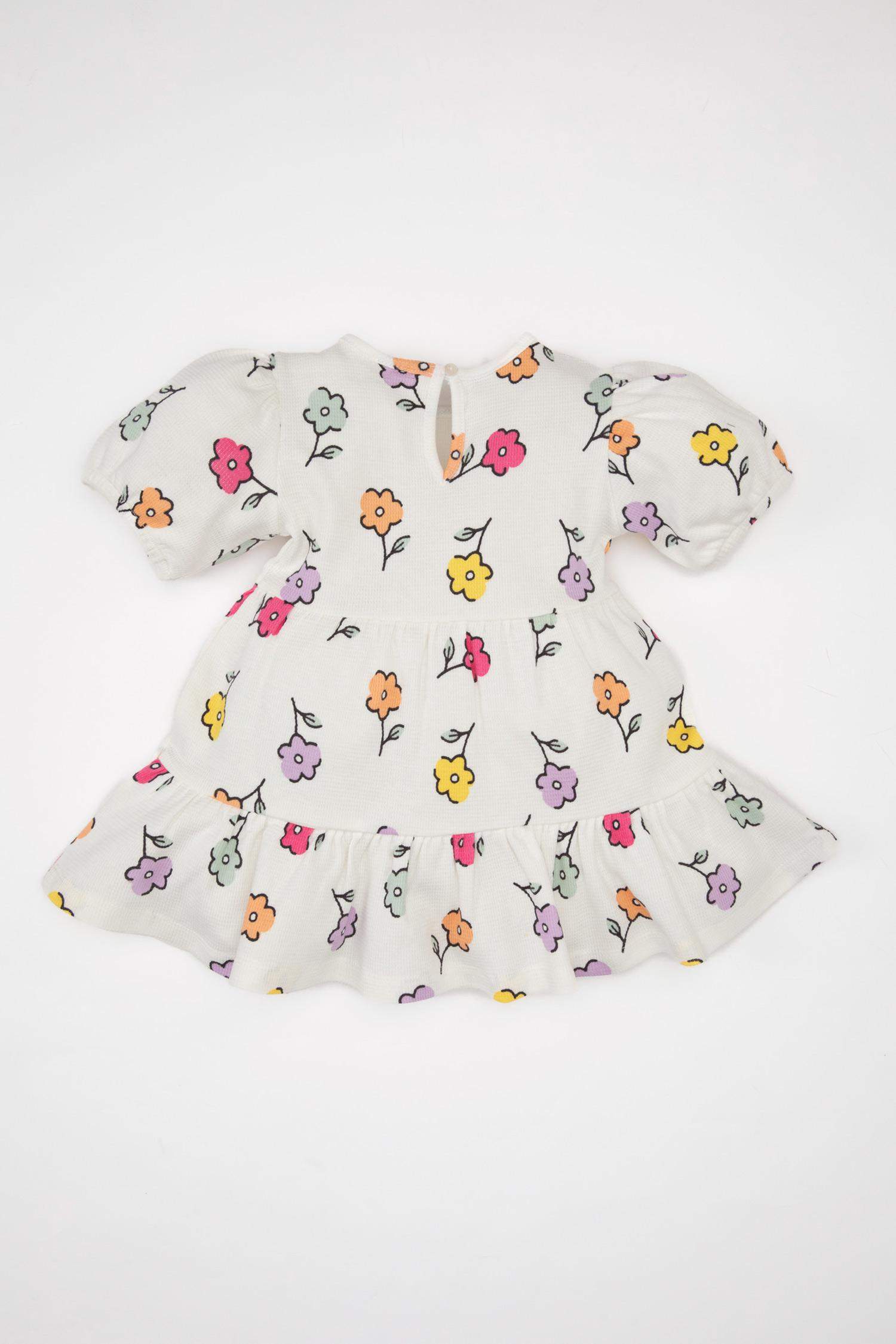 Baby Girl Floral Short Sleeve Waffle Dress