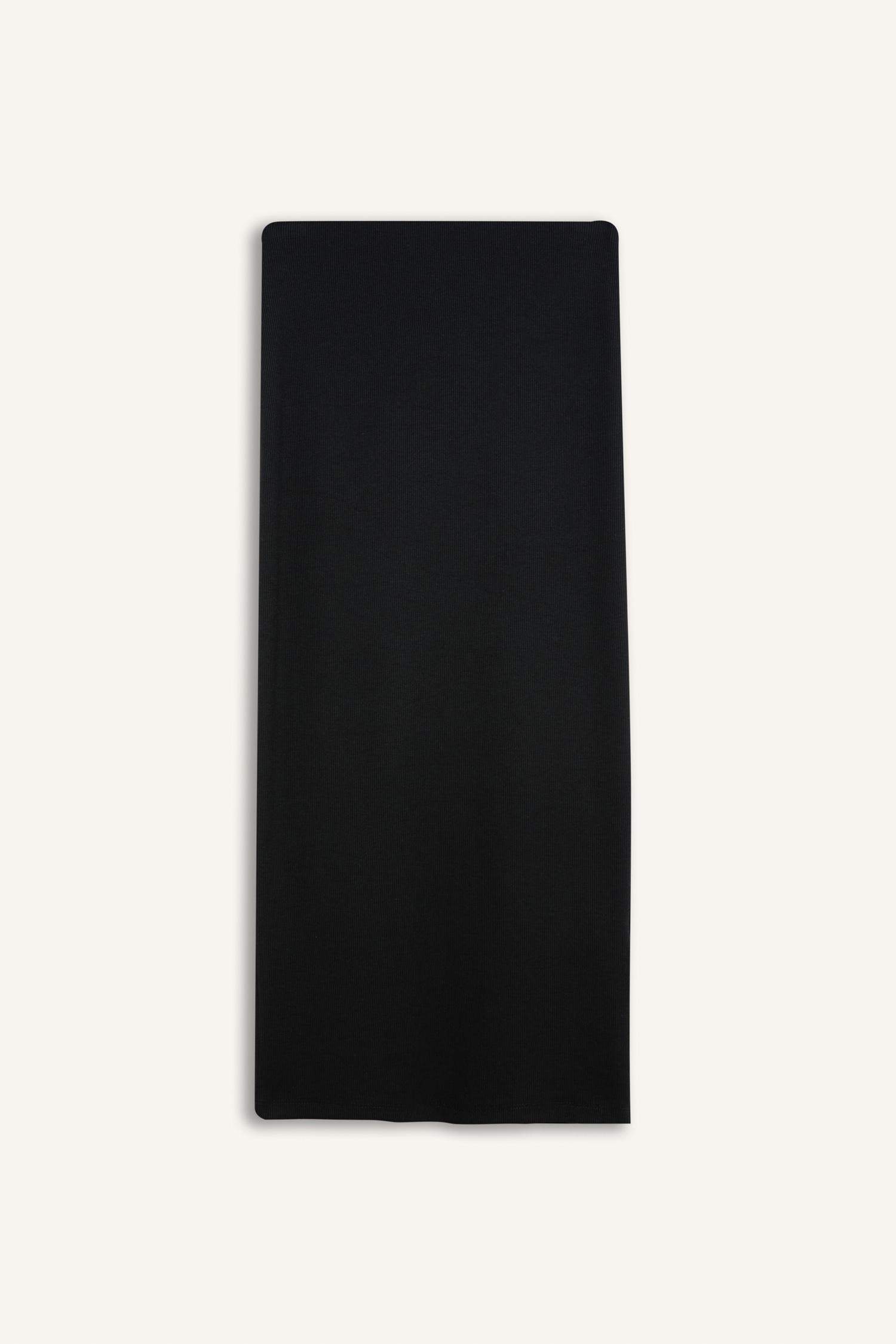 Yüksek Bel Fitilli Kaşkorse Basic Düz Maxi Siyah Kalem Etek