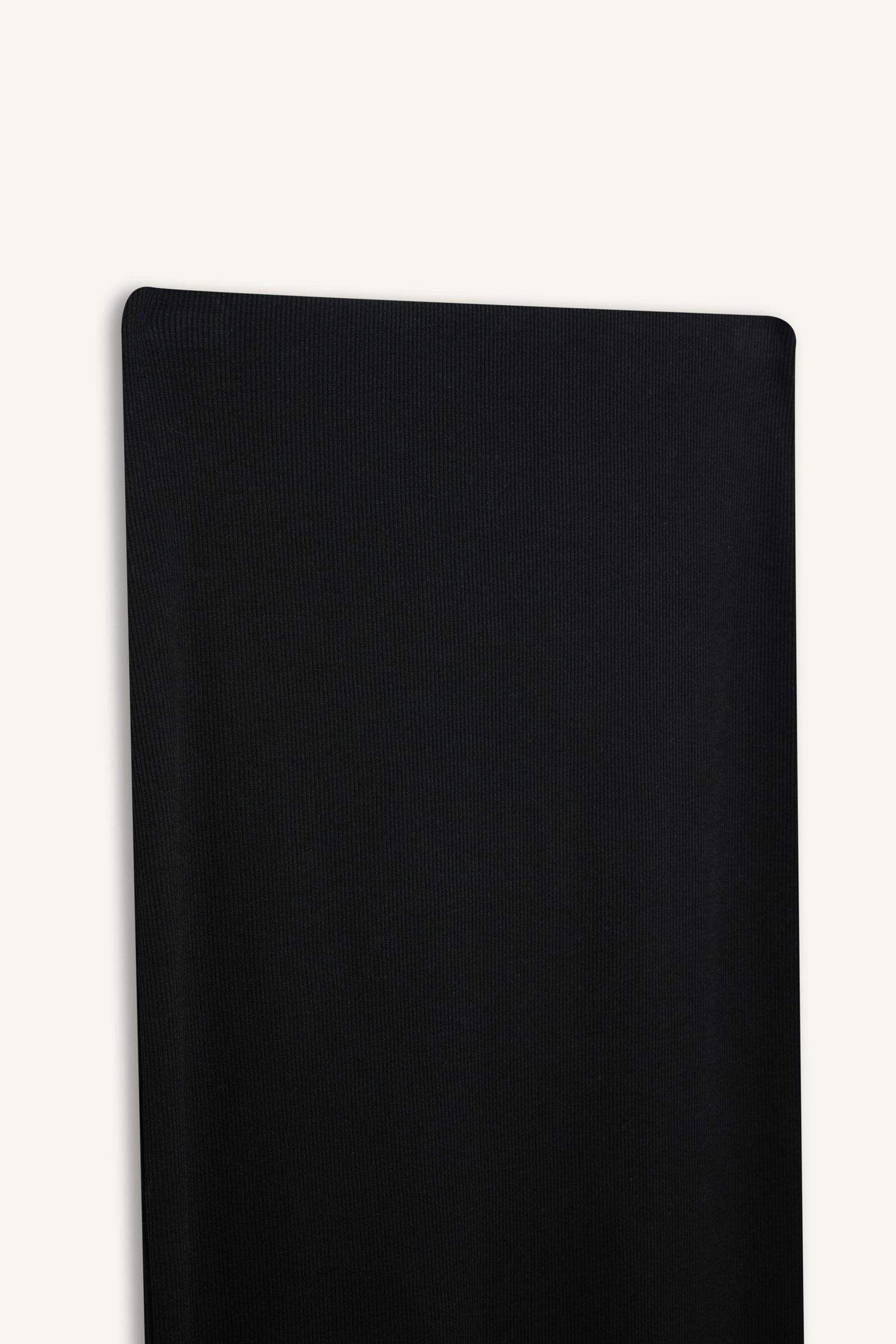 Yüksek Bel Fitilli Kaşkorse Basic Düz Maxi Siyah Kalem Etek