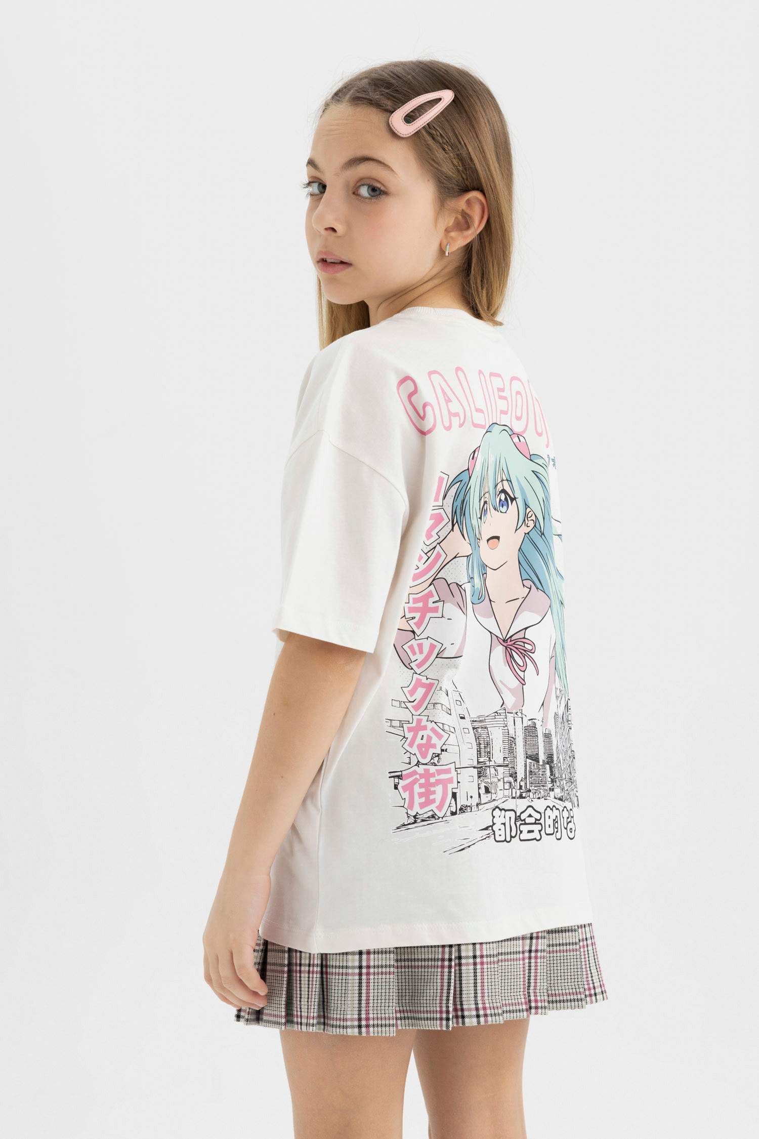 Girl's Oversize Fit Back Printed Short Sleeve T-Shirt