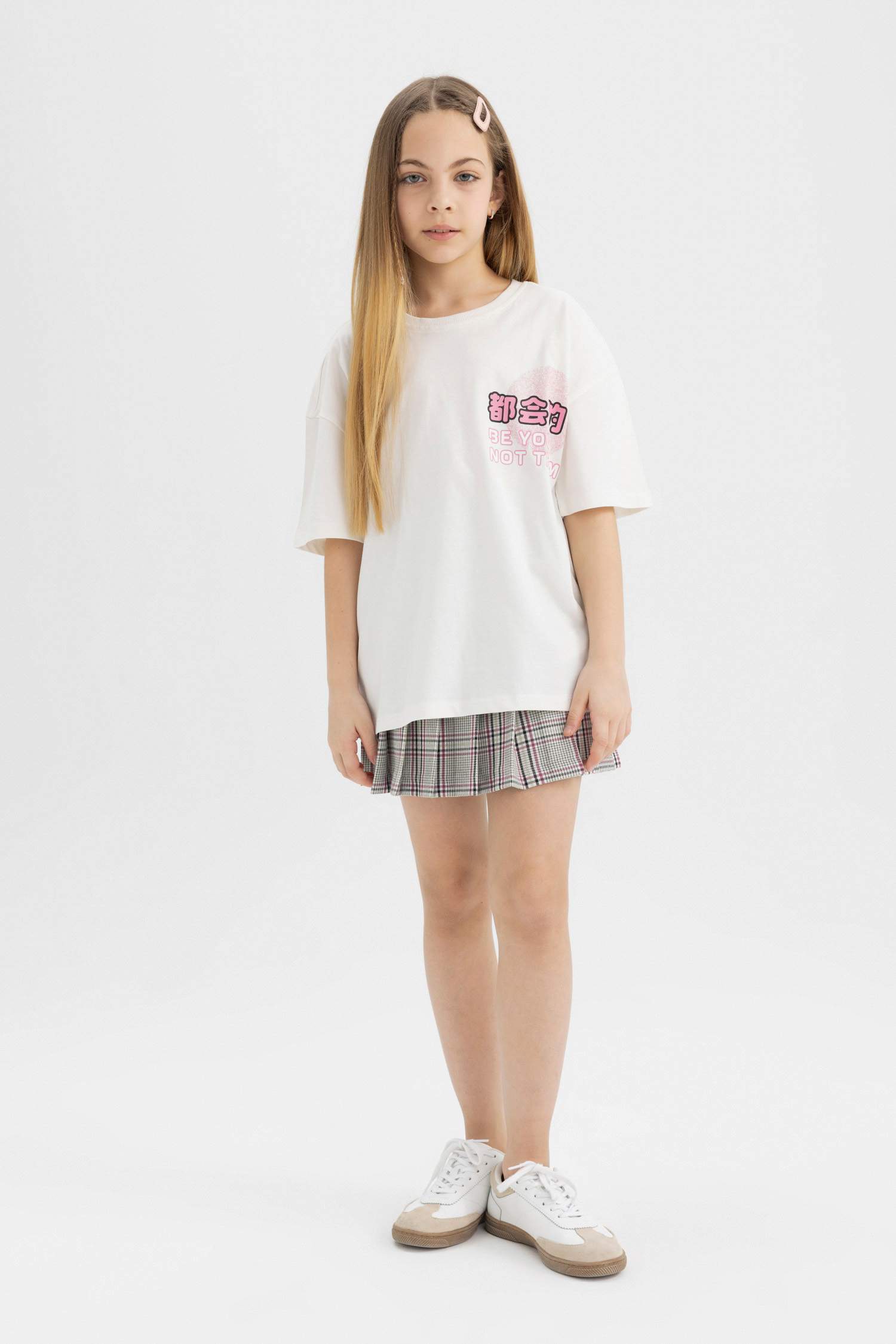 Girl's Oversize Fit Back Printed Short Sleeve T-Shirt