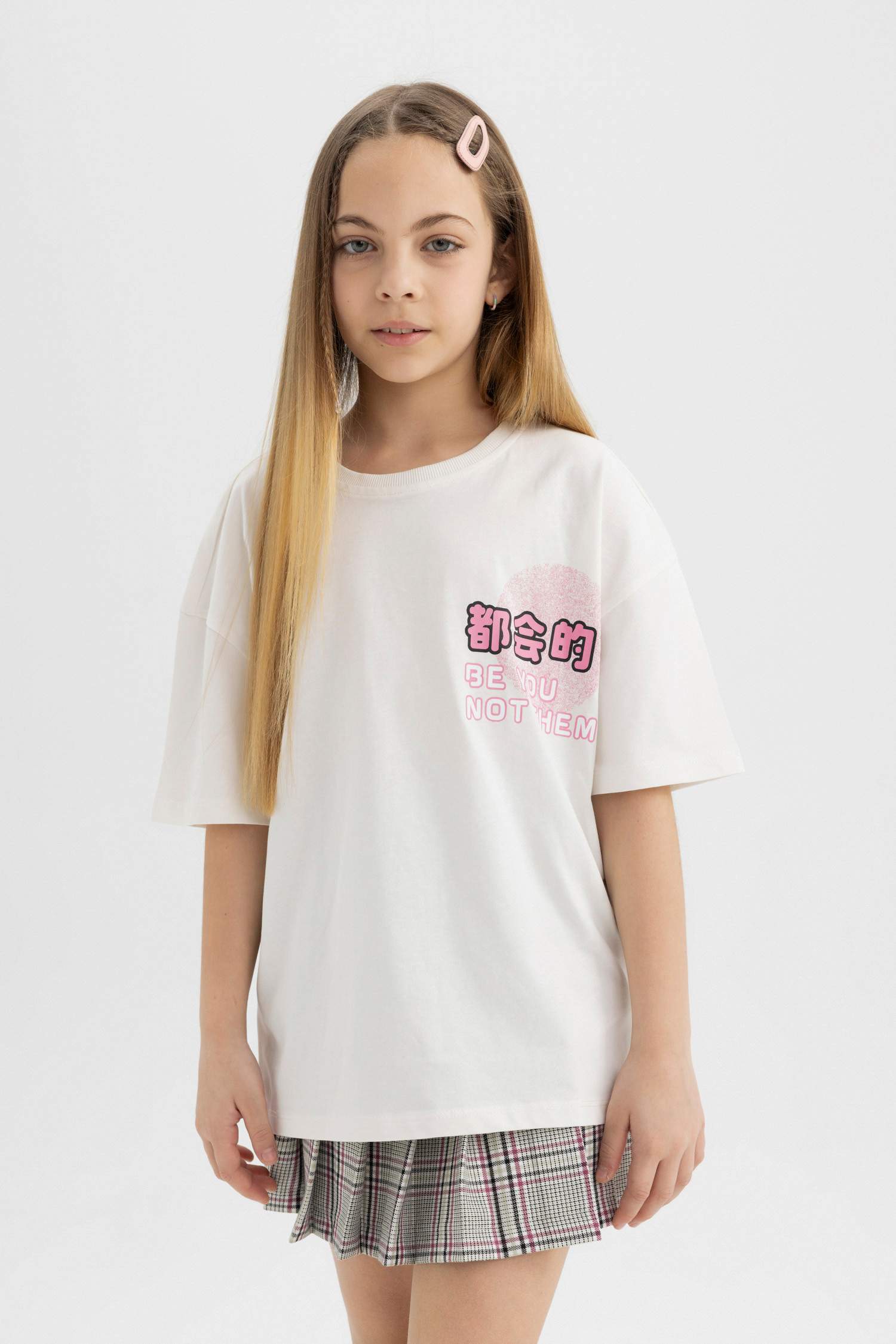 Girl's Oversize Fit Back Printed Short Sleeve T-Shirt