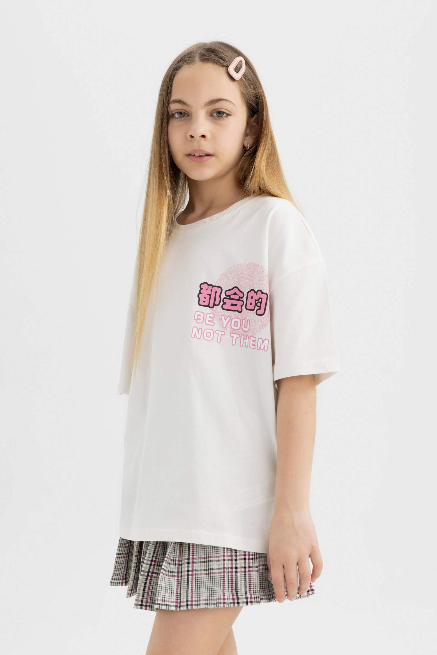 Girl's Oversize Fit Back Printed Short Sleeve T-Shirt