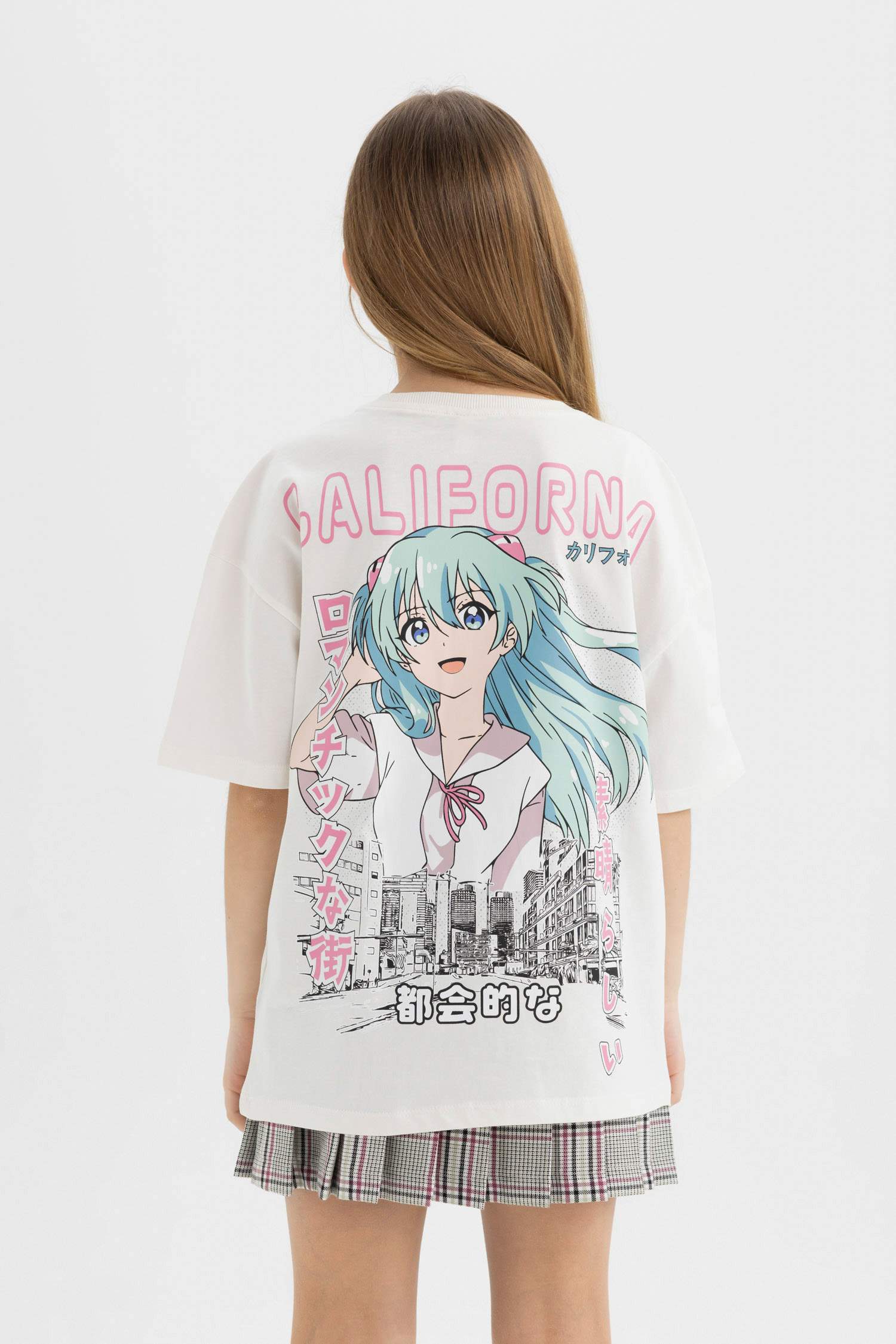 Girl's Oversize Fit Back Printed Short Sleeve T-Shirt