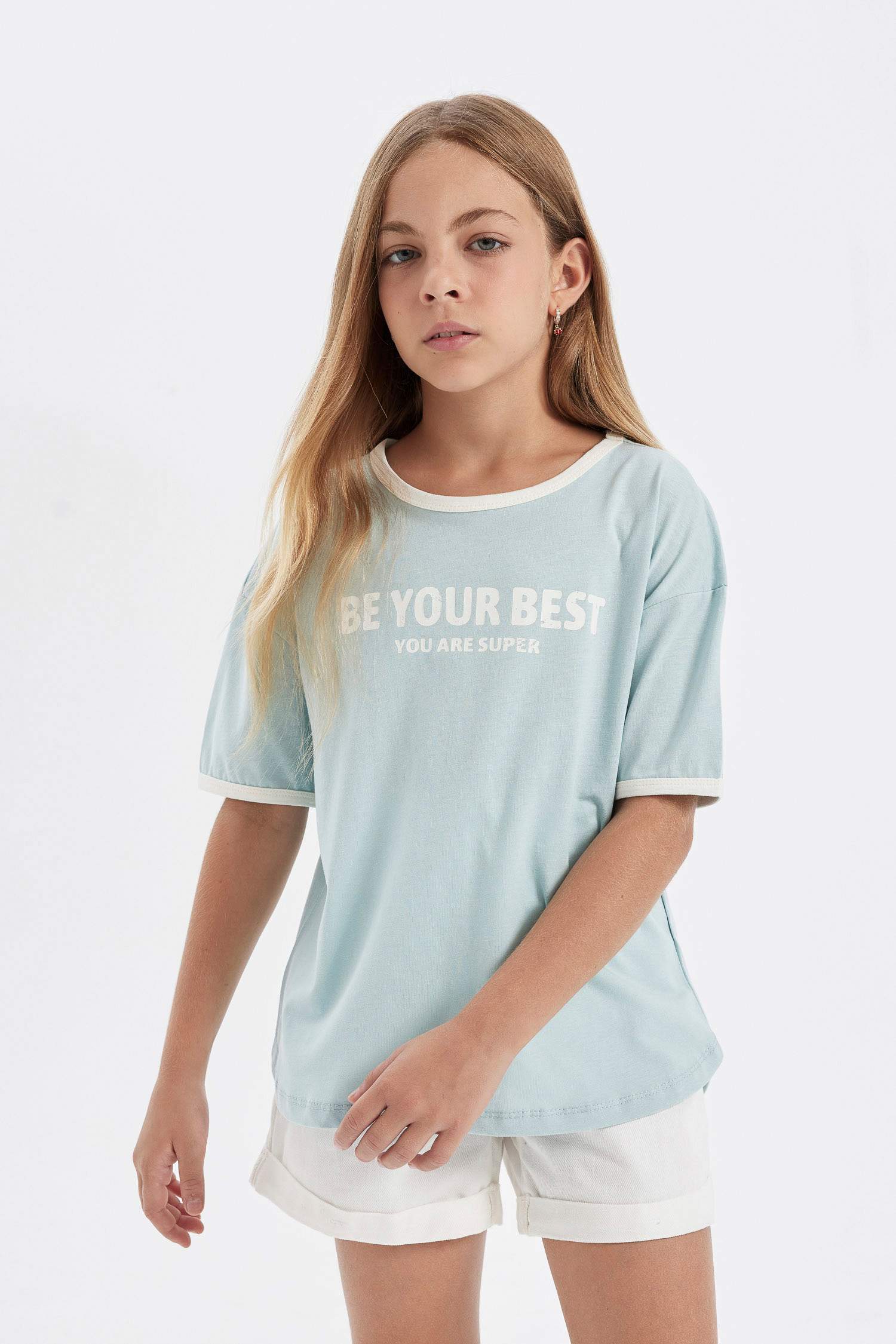 Girl Oversize Fit Crew Neck Printed T-Shirt