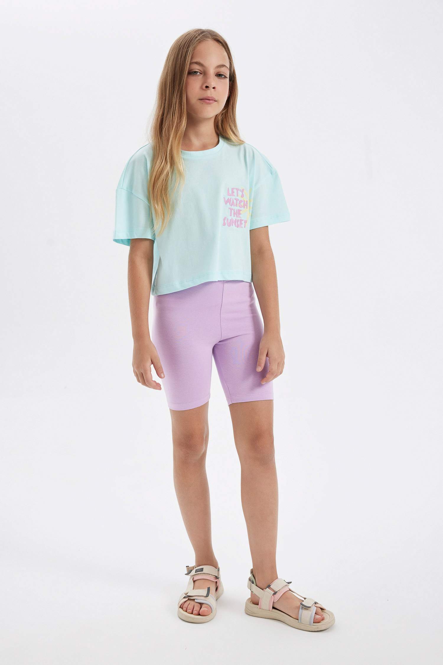 Girl Crew Neck Printed Crop T-Shirt