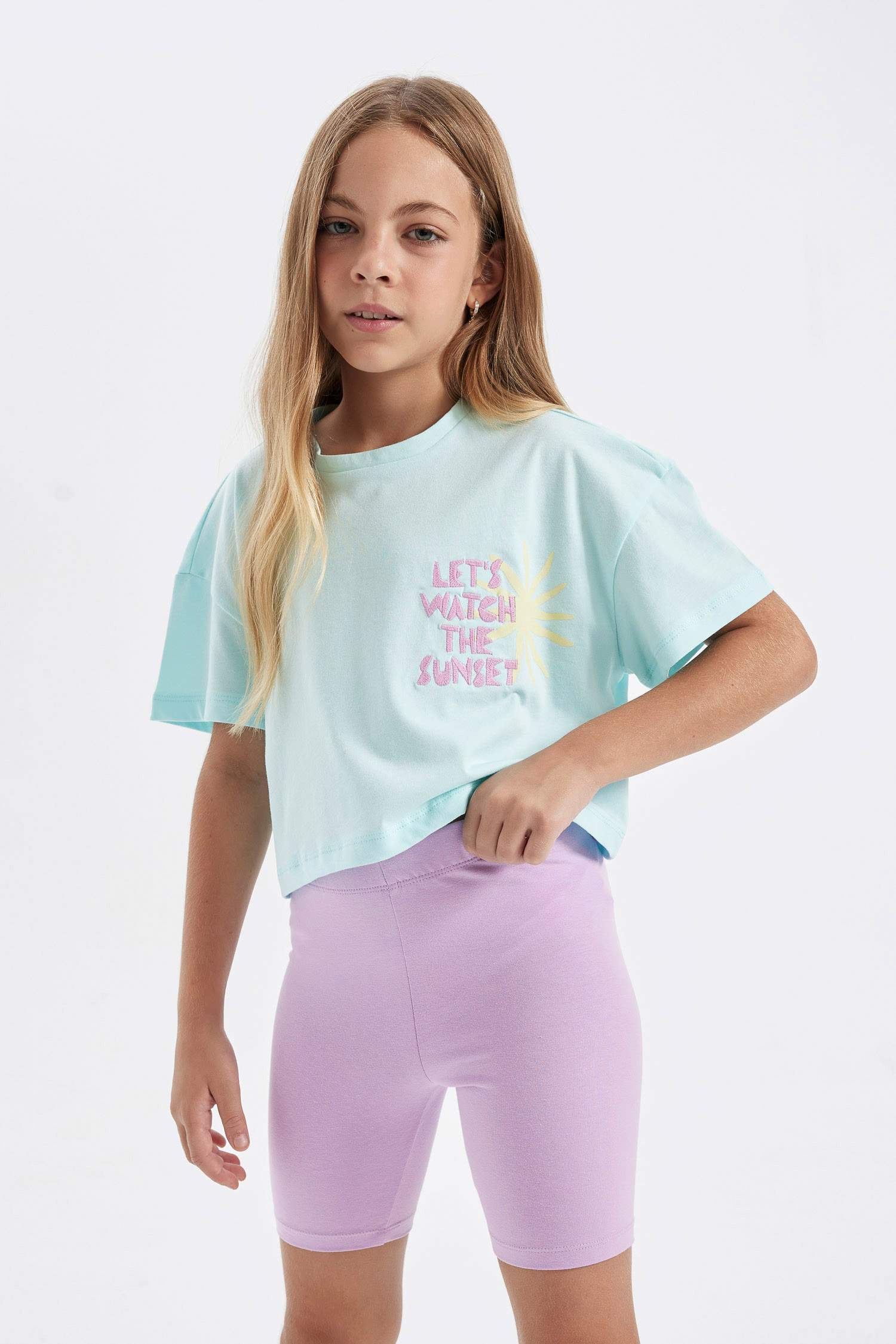 Girl Crew Neck Printed Crop T-Shirt