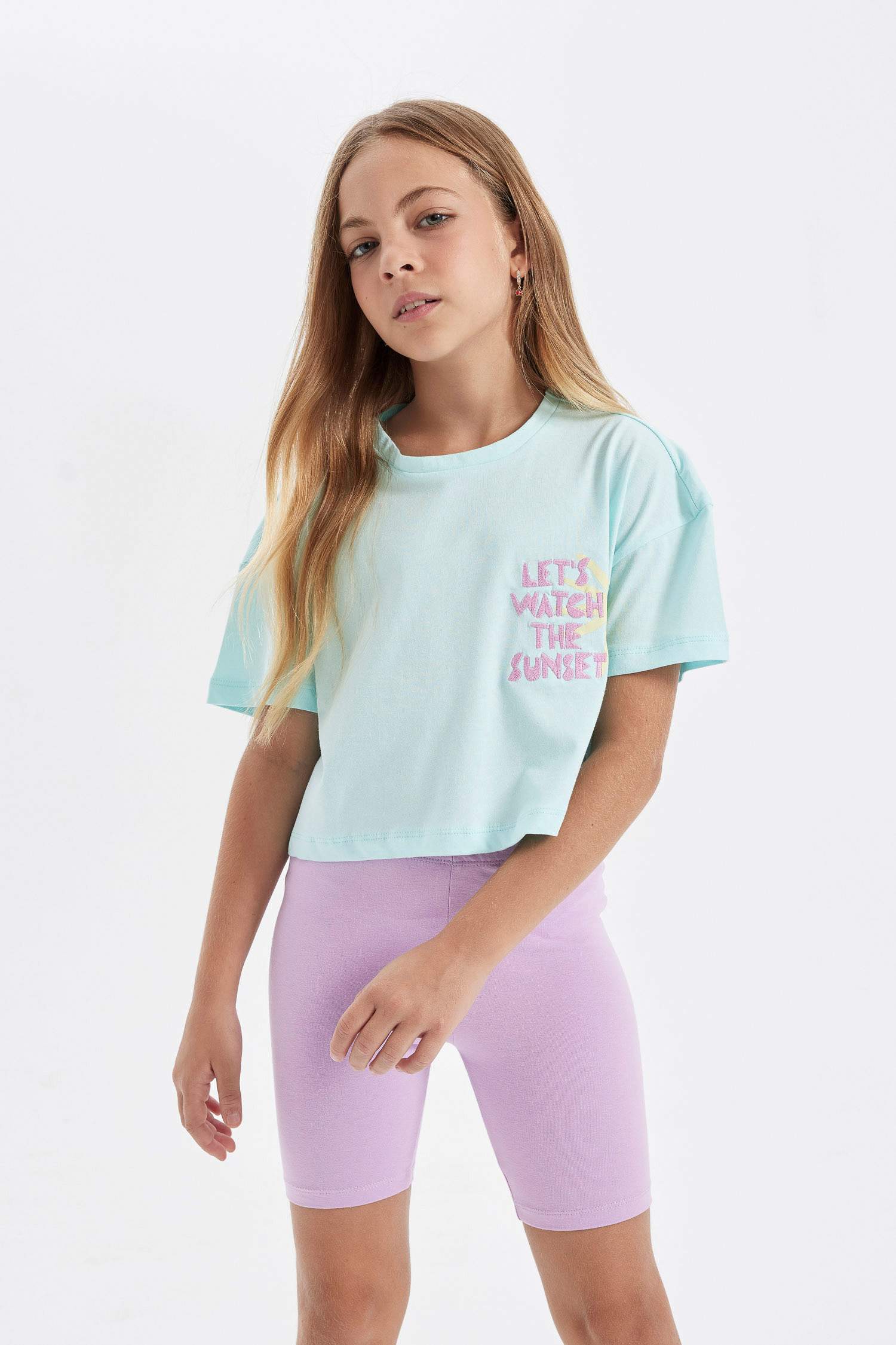 Girl Crew Neck Printed Crop T-Shirt