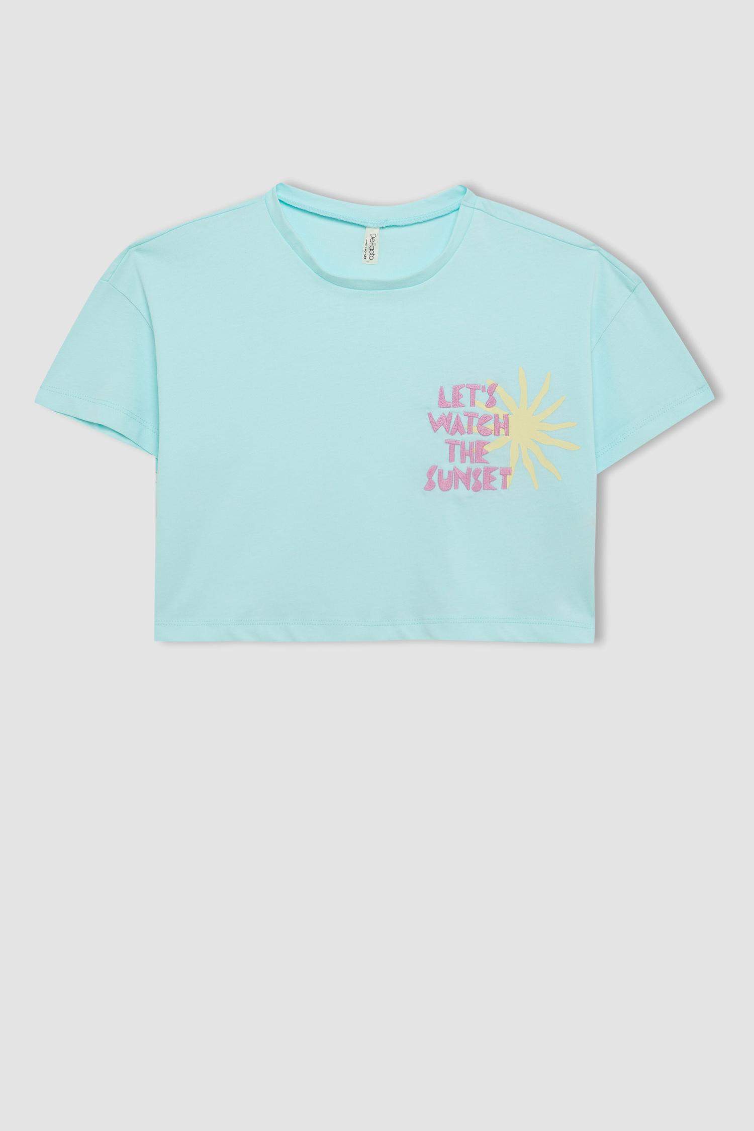 Girl Crew Neck Printed Crop T-Shirt