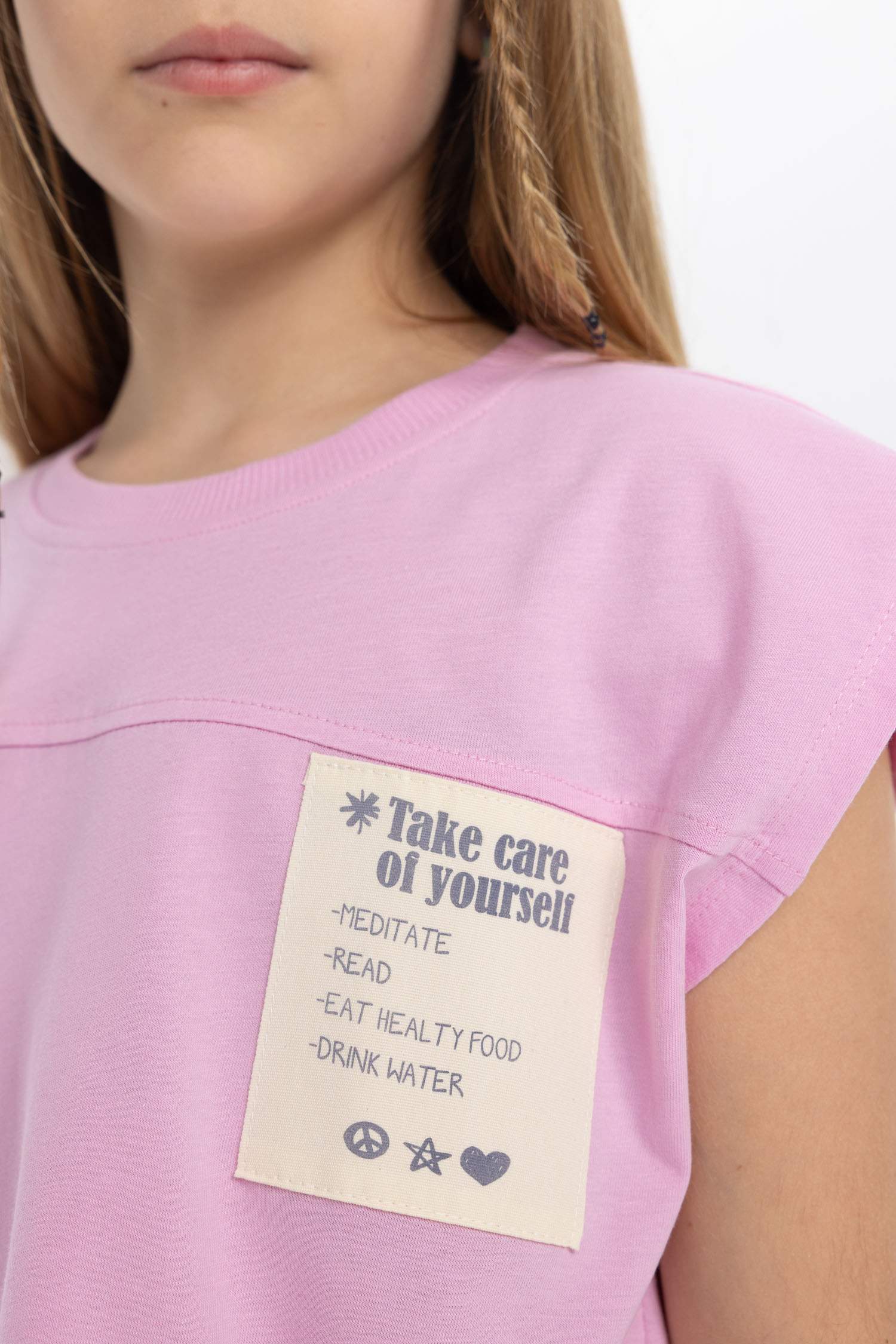 Boxy Fit Bisiklet Yaka Baskılı Kısa Kollu Tişört Kız Çocuk