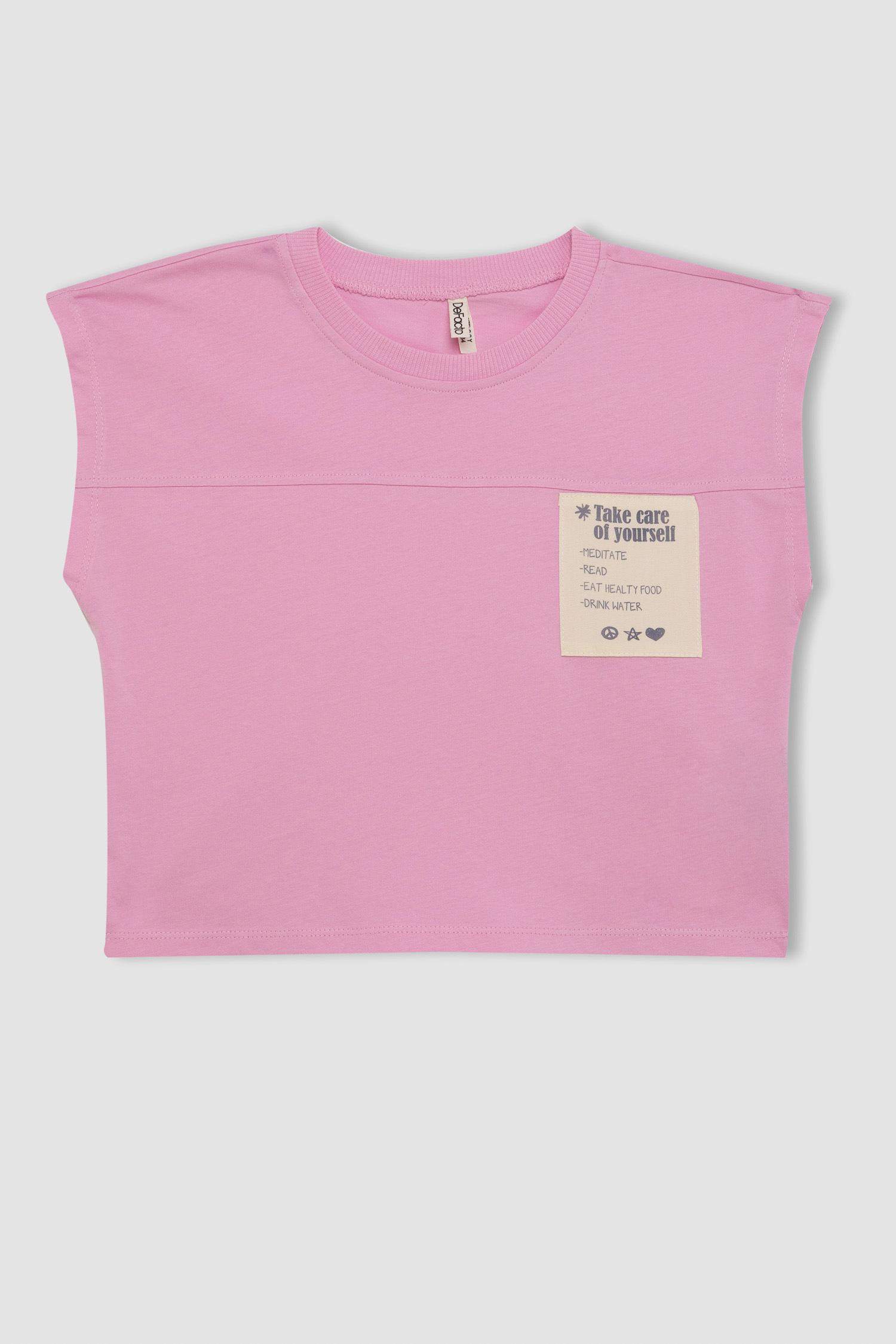 Boxy Fit Bisiklet Yaka Baskılı Kısa Kollu Tişört Kız Çocuk