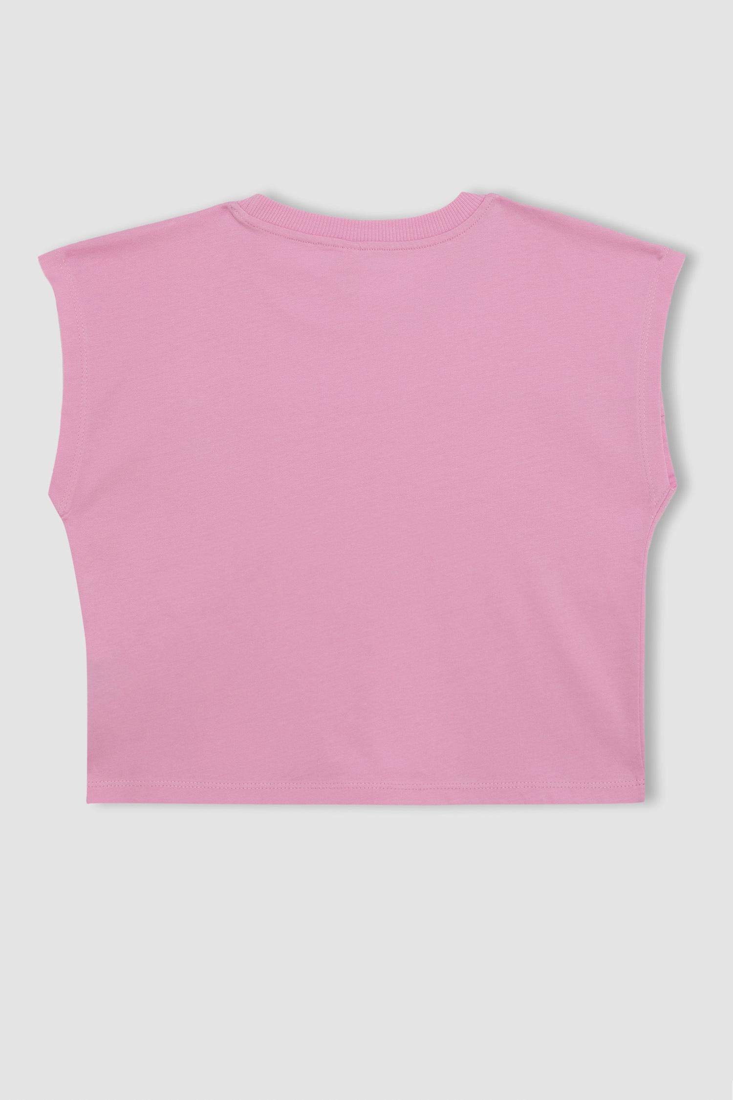 Boxy Fit Bisiklet Yaka Baskılı Kısa Kollu Tişört Kız Çocuk