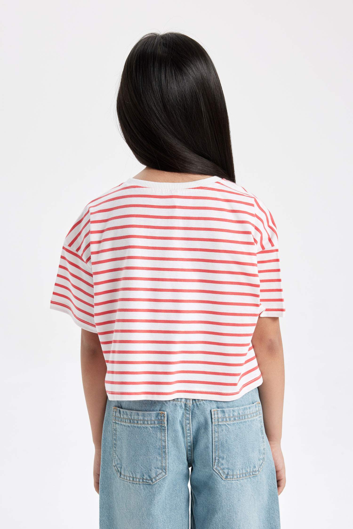 T-shirt rayé à col rond et manches courtes pour fille