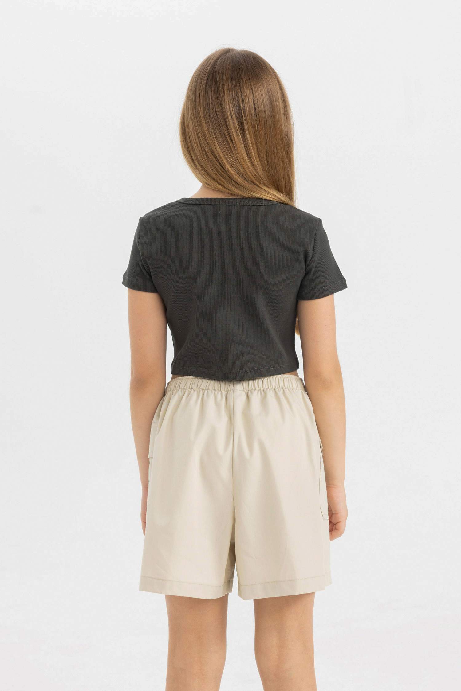 Girl Slim Fit Crew Neck Basic Ribbed T-Shirt