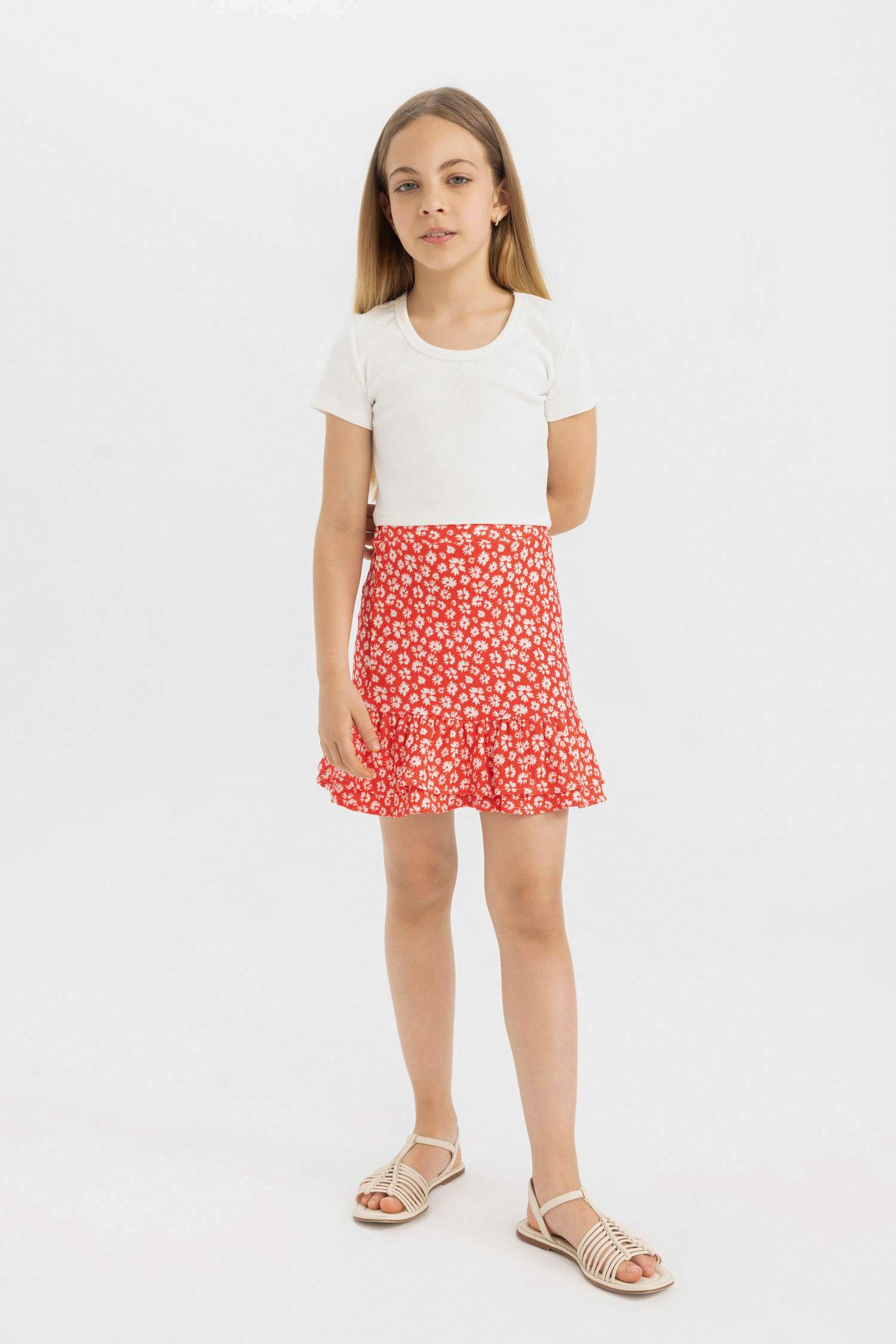 Girl Slim Fit Crew Neck Basic Ribbed T-Shirt