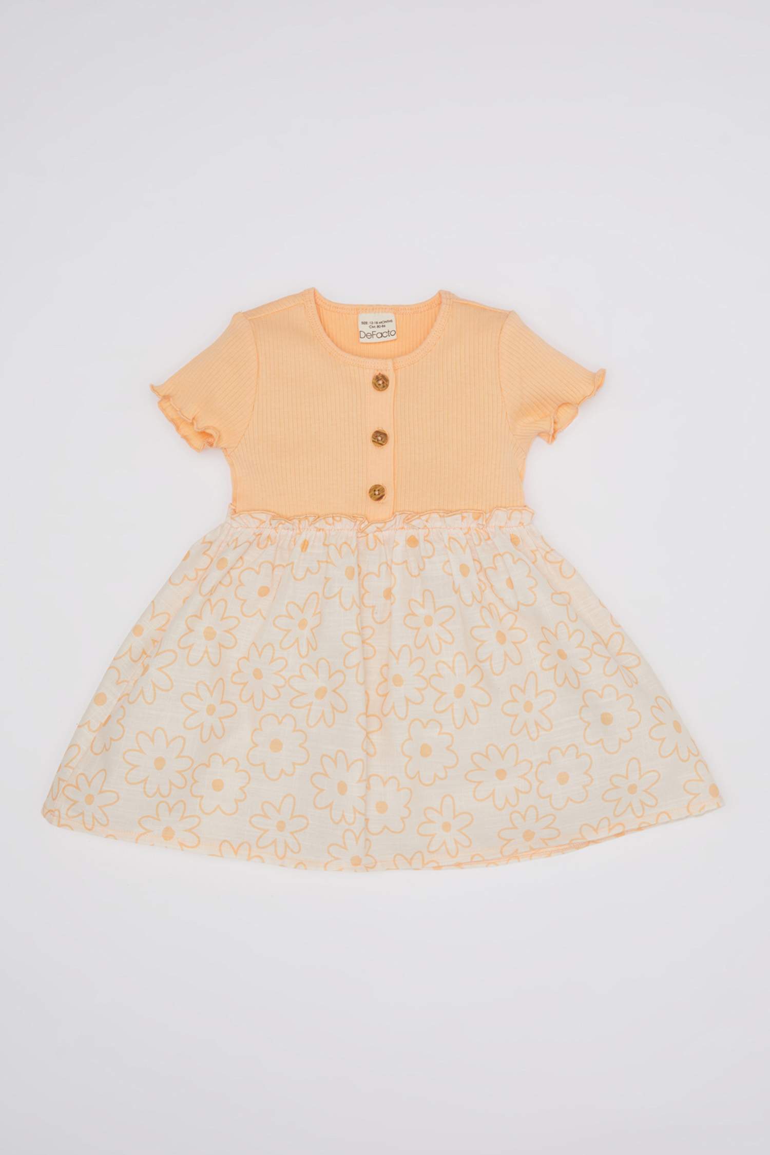 Kız Bebek Çiçekli Kısa Kollu Fitilli Kaşkorse Elbise