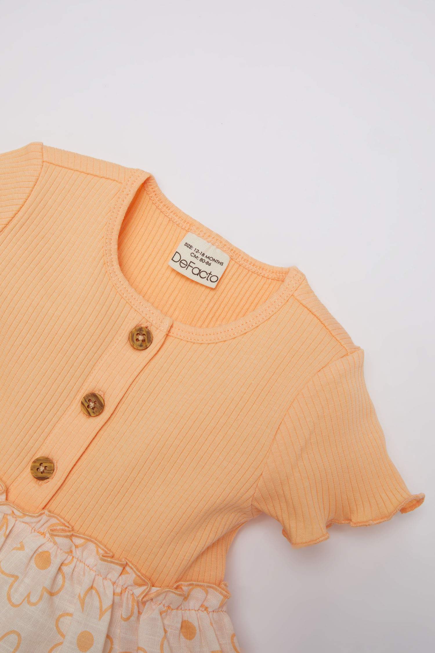 Kız Bebek Çiçekli Kısa Kollu Fitilli Kaşkorse Elbise