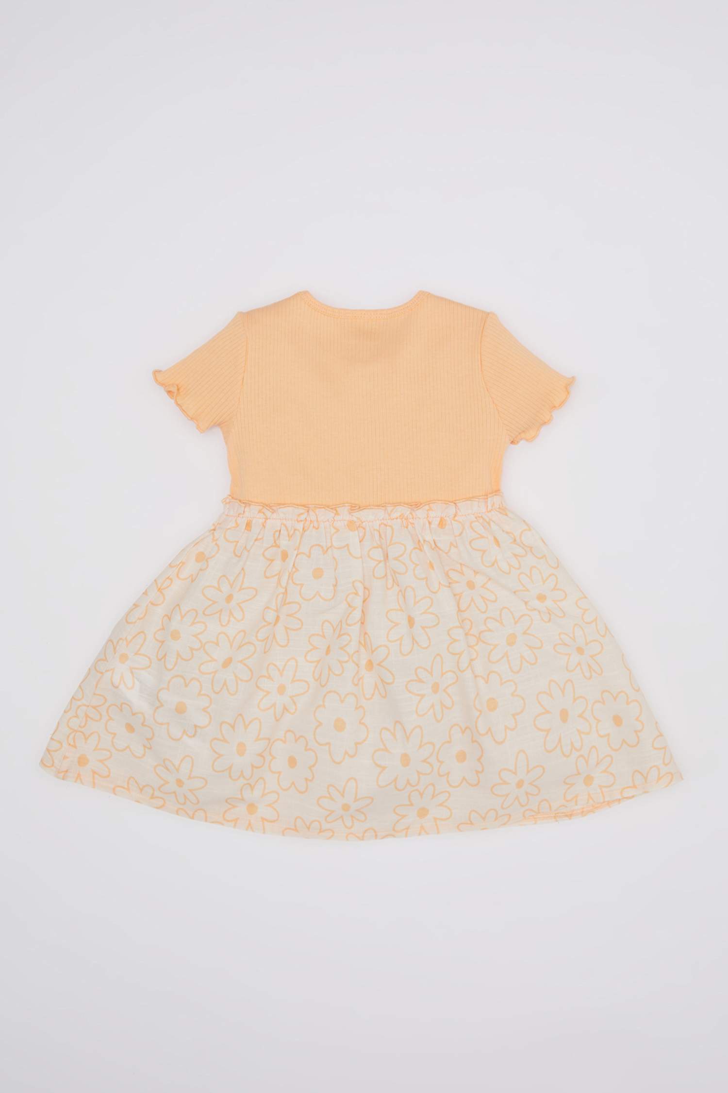 Kız Bebek Çiçekli Kısa Kollu Fitilli Kaşkorse Elbise