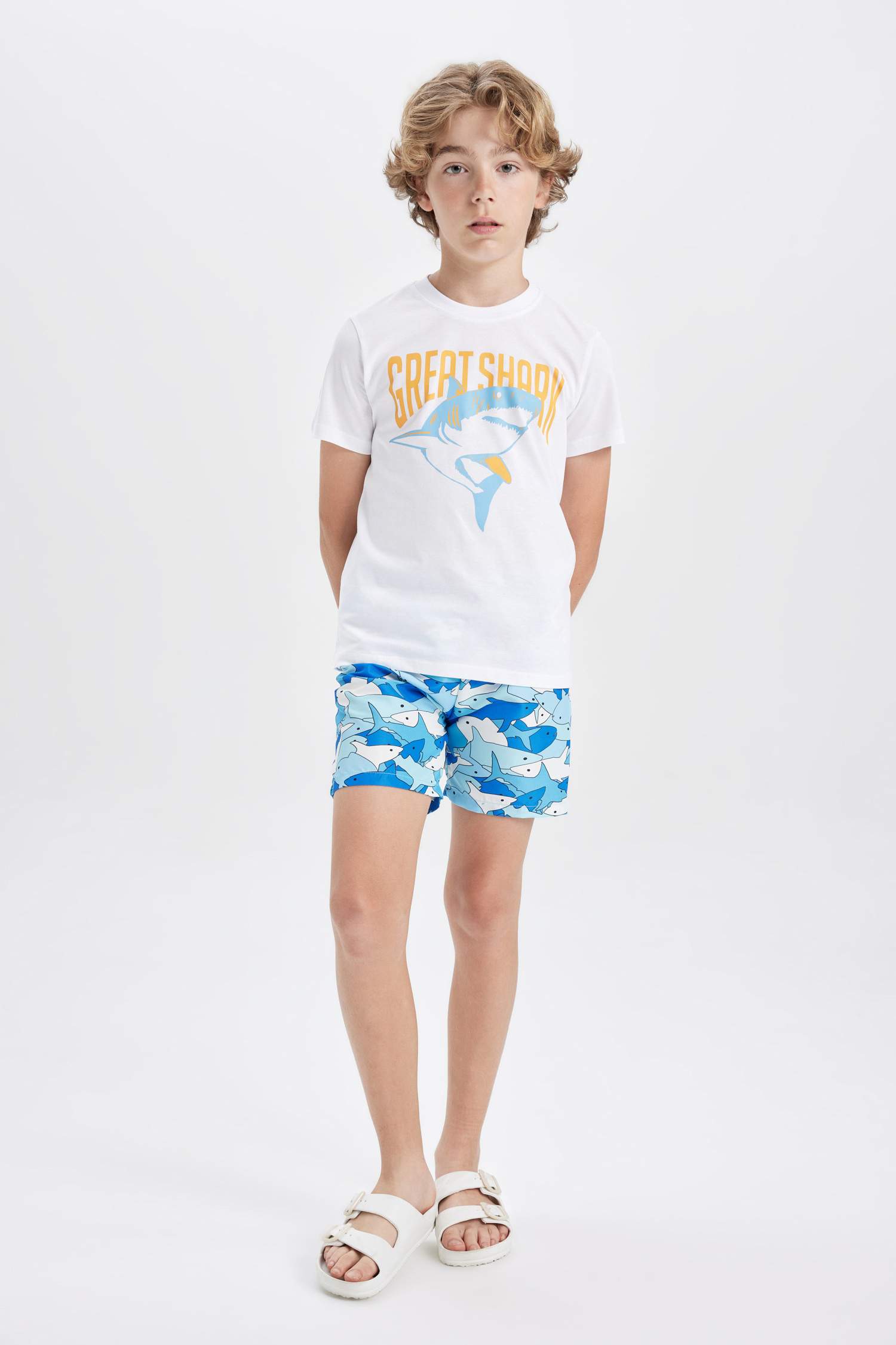 Erkek Çocuk 2'li Takım Baskılı Kısa Kollu Tişört Deniz Şortu