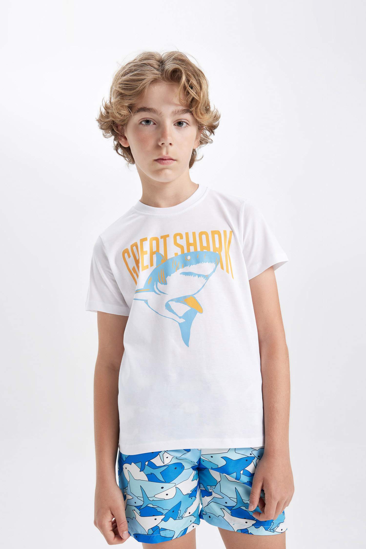 Erkek Çocuk 2'li Takım Baskılı Kısa Kollu Tişört Deniz Şortu