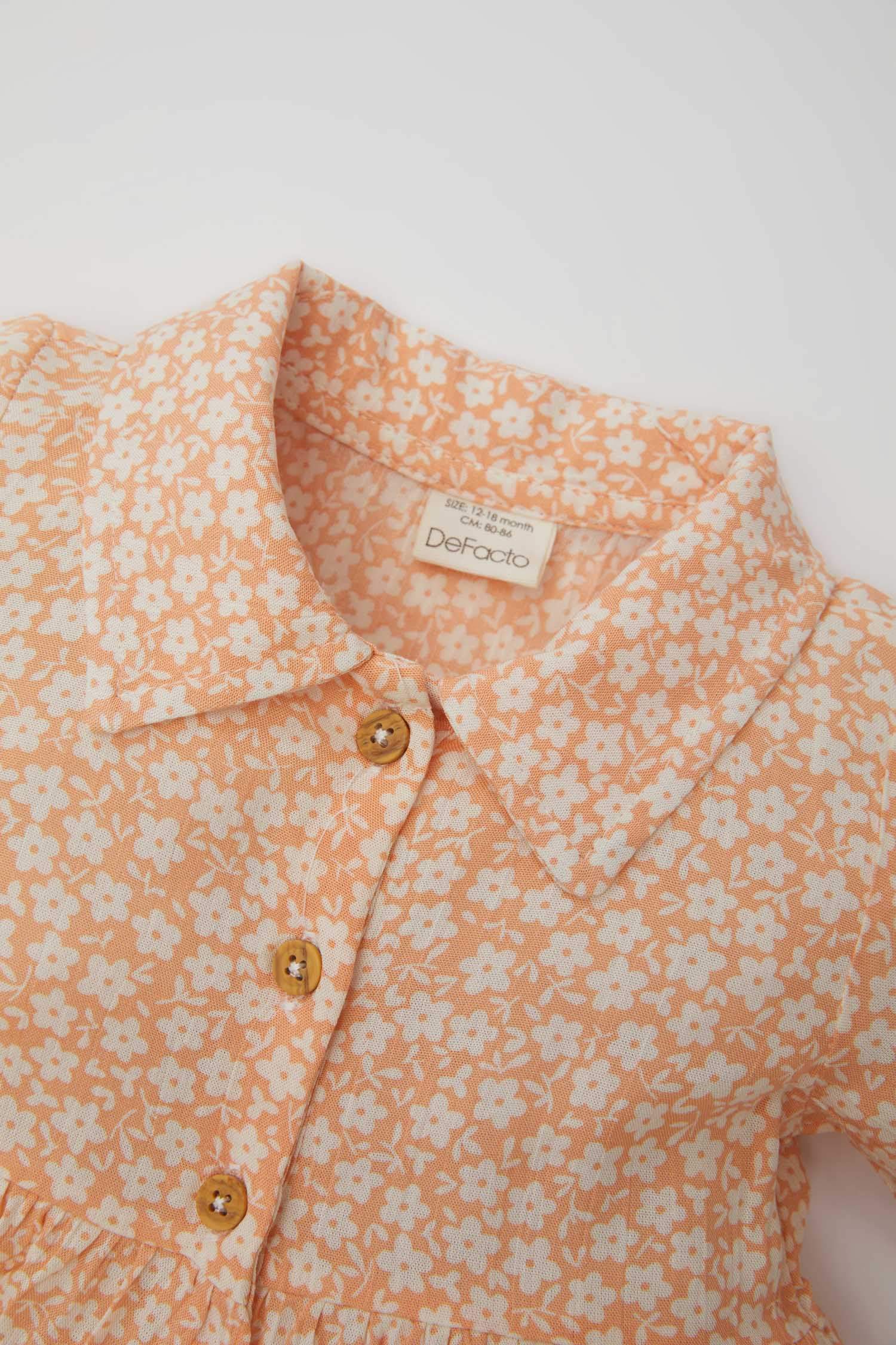 فستان بناتي فلورال فيسكوز قصة عادية نص كم بياقة بيبي