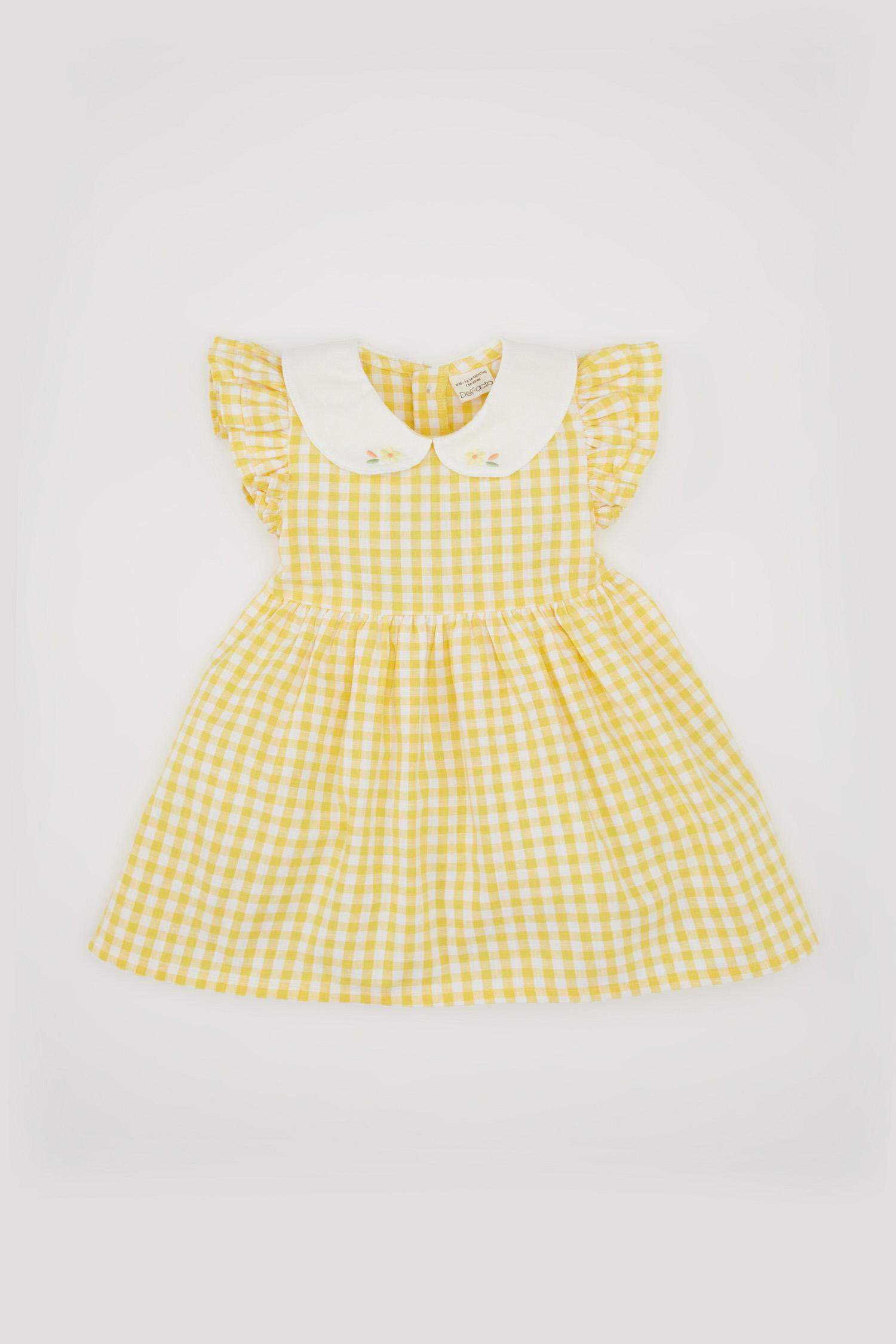 فستان كاروهات بناتي قصة عادية وياقة بيبي