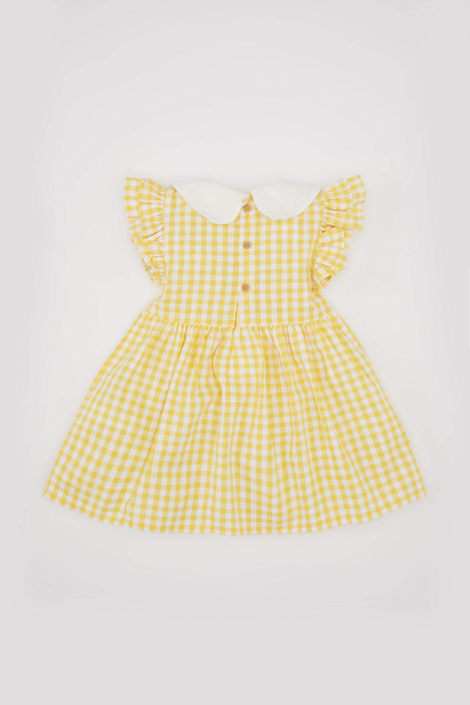 فستان كاروهات بناتي قصة عادية وياقة بيبي